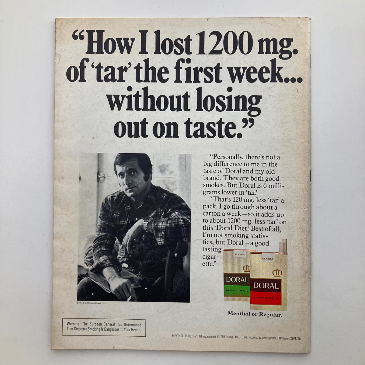 Back cover of The Saturday Evening Post March 1976 displaying an advertisement featuring a quote about Doral cigarettes, reflecting advertising trends of the 1970s.