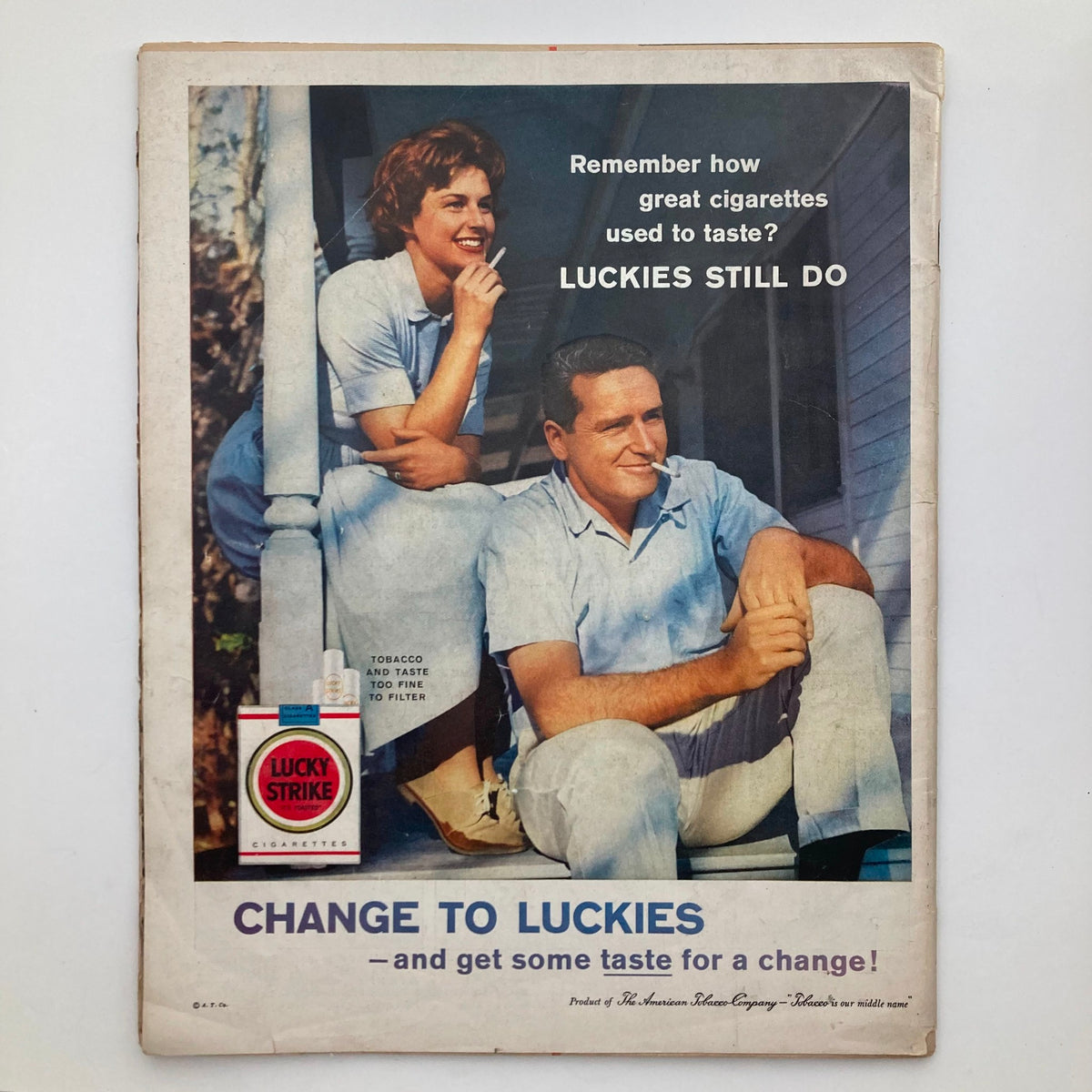 Vintage advertisement from VTG Look Magazine August 2 1960 Vol 24 No. 16 promoting Lucky Strike cigarettes, reflecting mid-20th century marketing.