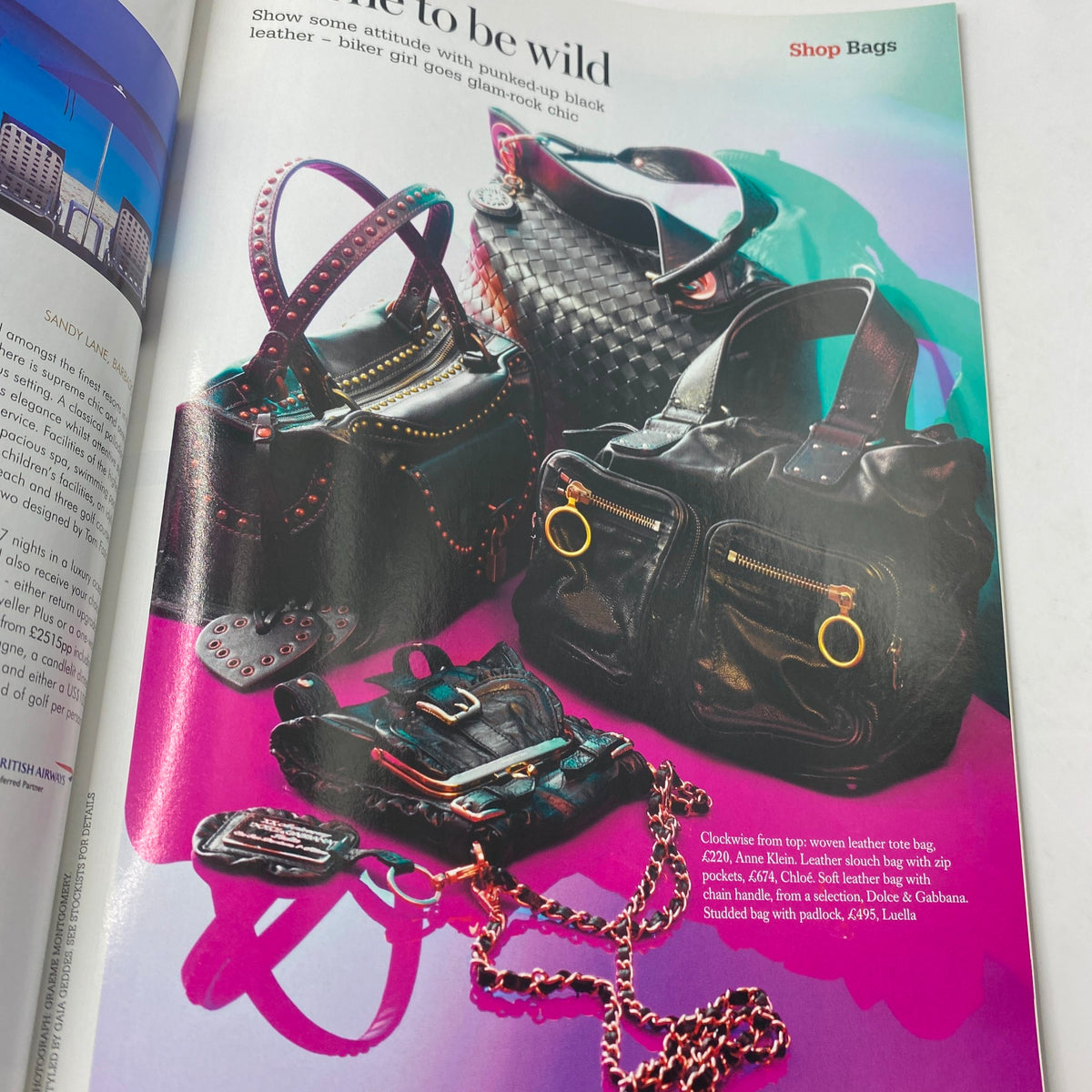 Harpers & Queen February 2006 vintage magazine featuring stylish black leather bags, showcasing fashion accessories with a modern flair.