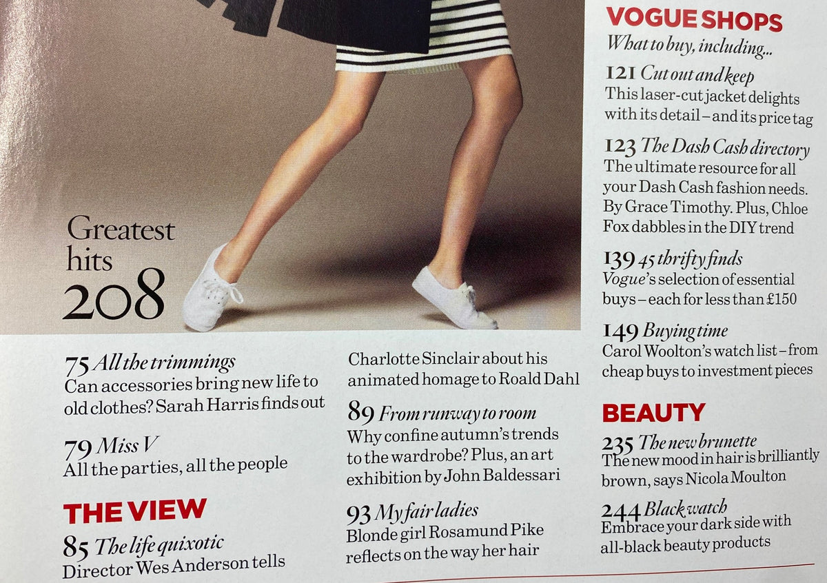 Interior page from Vogue UK Magazine November 2009, showcasing fashion highlights and shopping guides, including thrifty style suggestions.