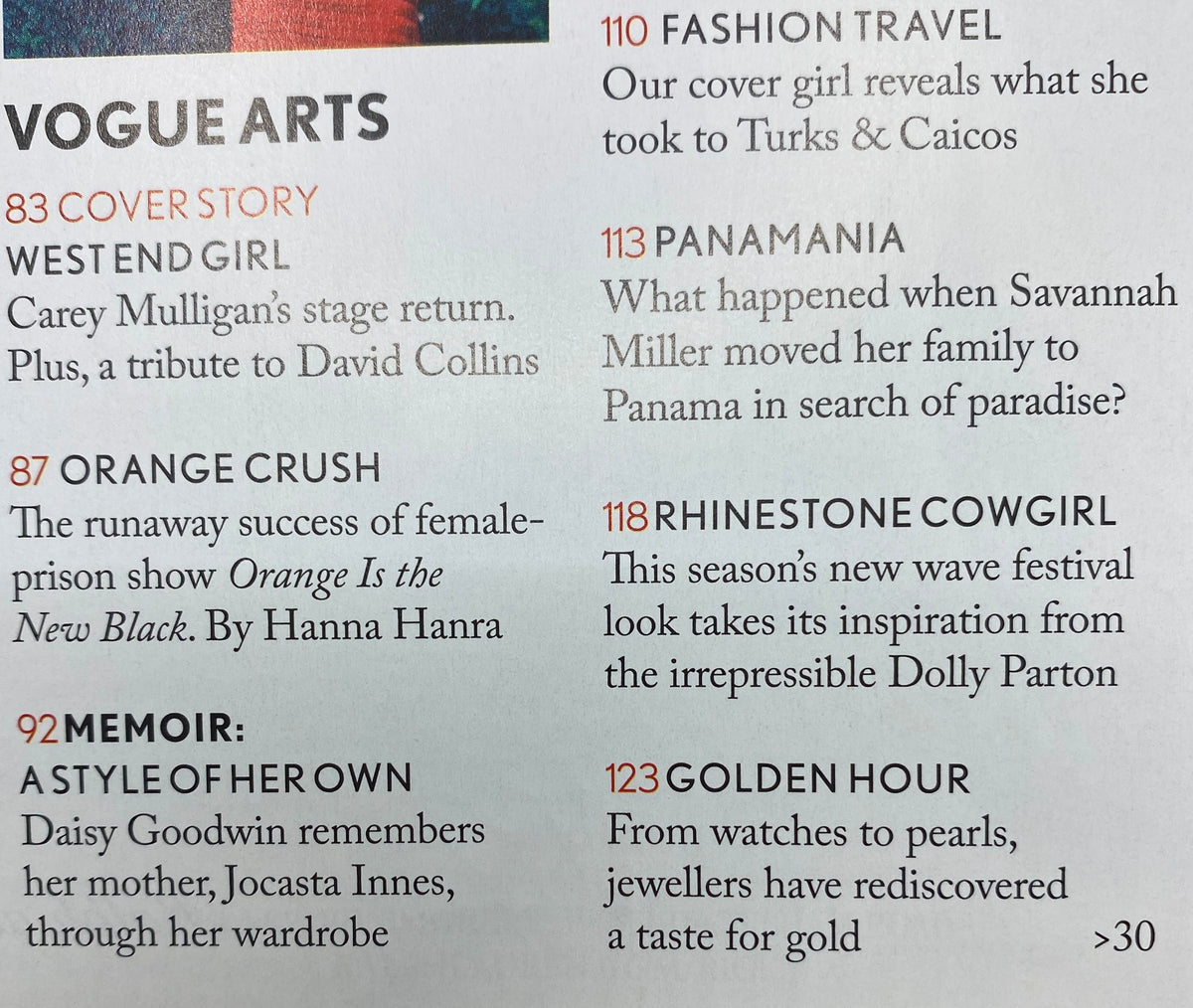 Vogue UK Magazine June 2014 Kate Upton Cover inner pages highlighting articles including 'Orange Crush' and 'Fashion Travel,' focusing on key features of this issue.