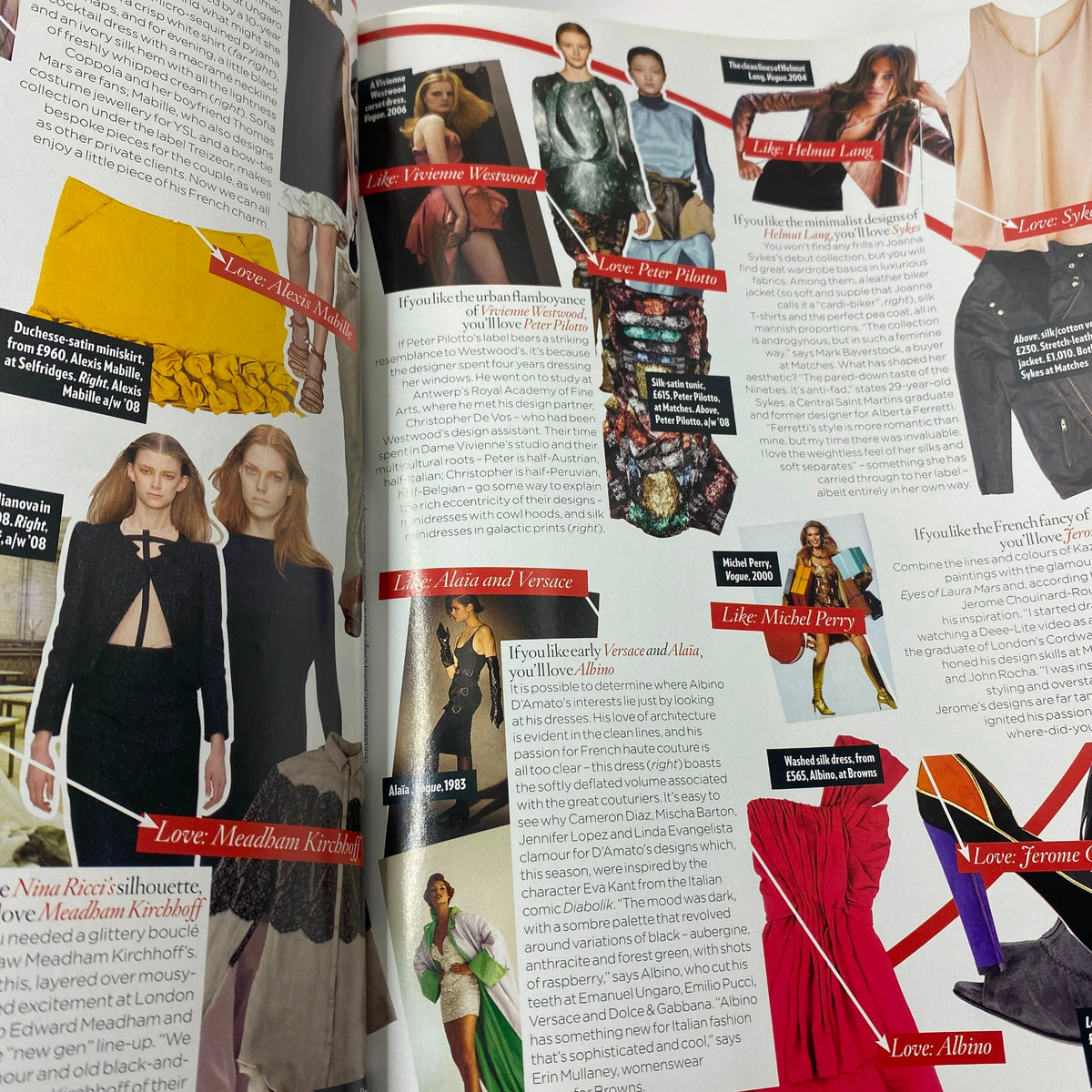 Inside spread of Vogue UK Magazine August 2008 featuring fashion trends and styles, including models and designer inspirations, showcasing the fashion history with Lily Donaldson on the cover.