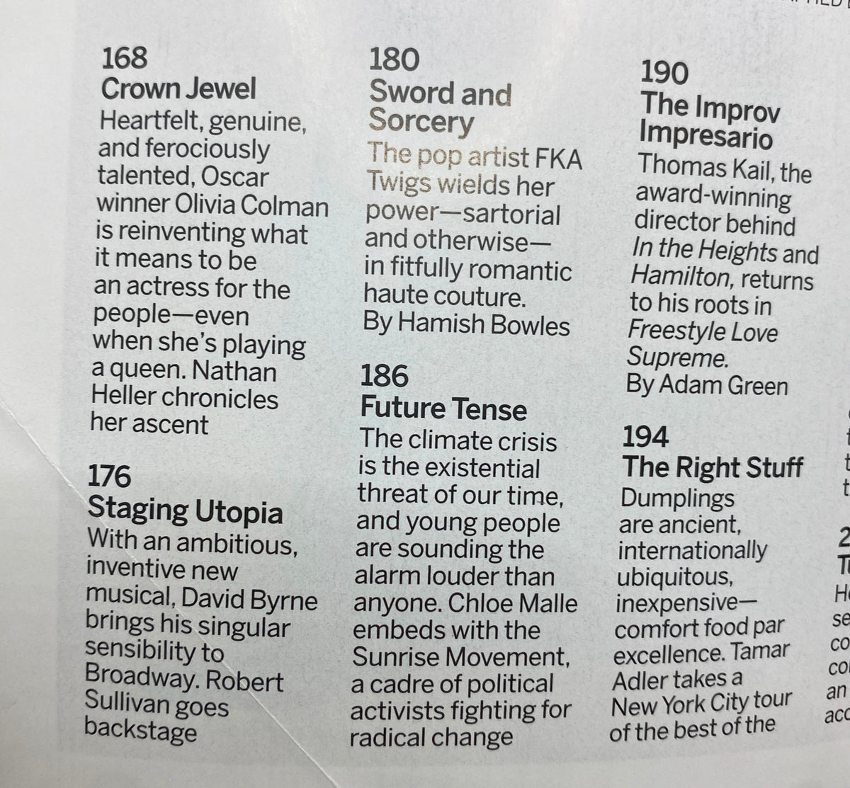 Interior pages of Vogue Magazine October 2019, highlighting articles such as 'Crown Jewel,' 'Sword and Sorcery,' and 'Future Tense,' providing insights on culture and fashion.