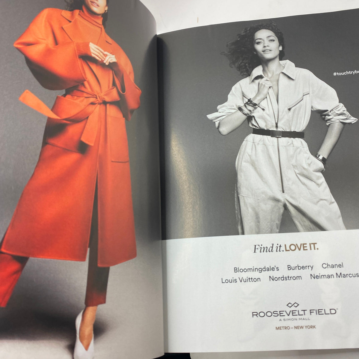 Vogue Magazine October 2019 Olivia Colman Cover showcasing an advertisement featuring fashionable outfits from top designer brands like Burberry and Chanel.