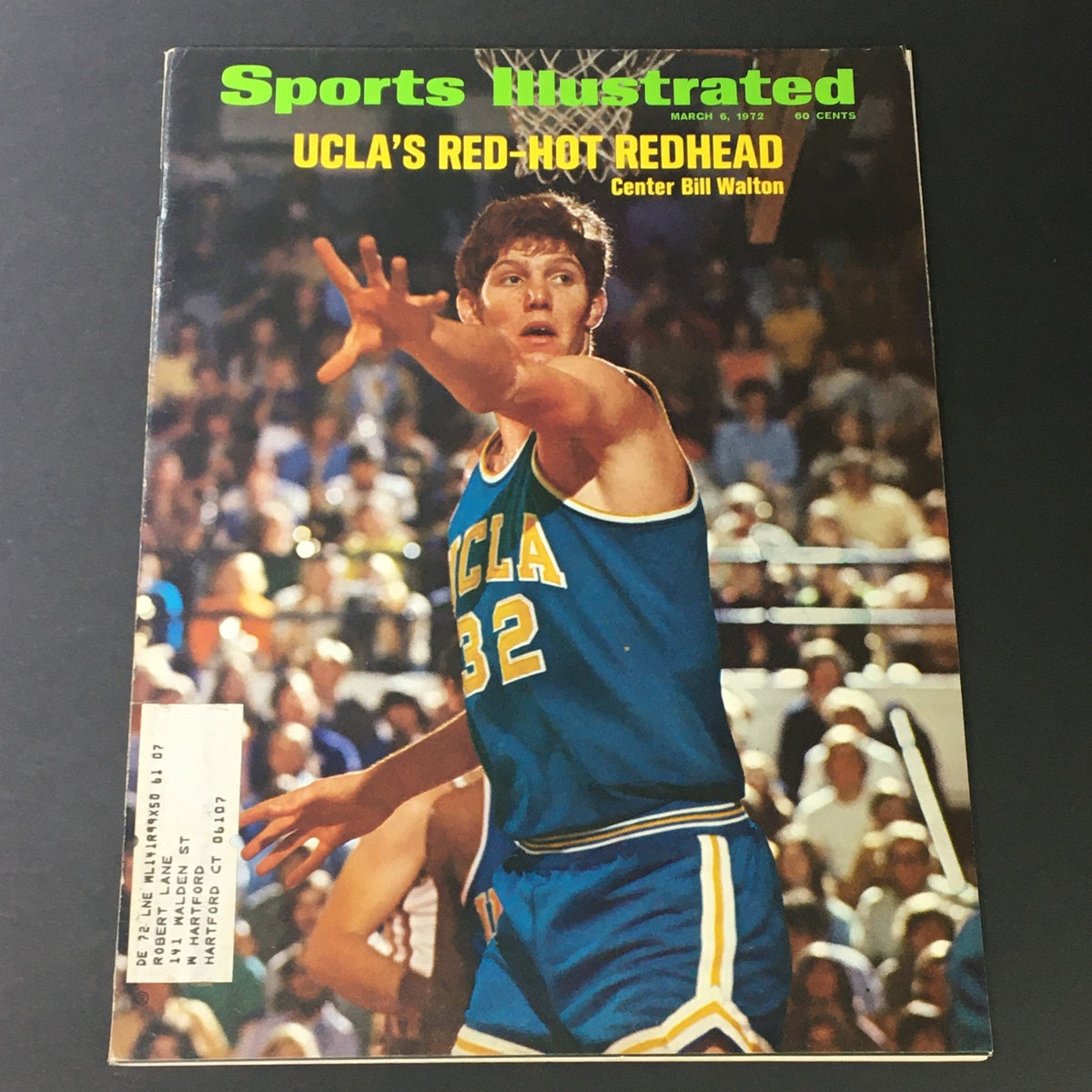 Vintage Sports Illustrated Magazine from March 6, 1972 featuring UCLA Center Bill Walton on the cover, showcasing his dynamic basketball pose.