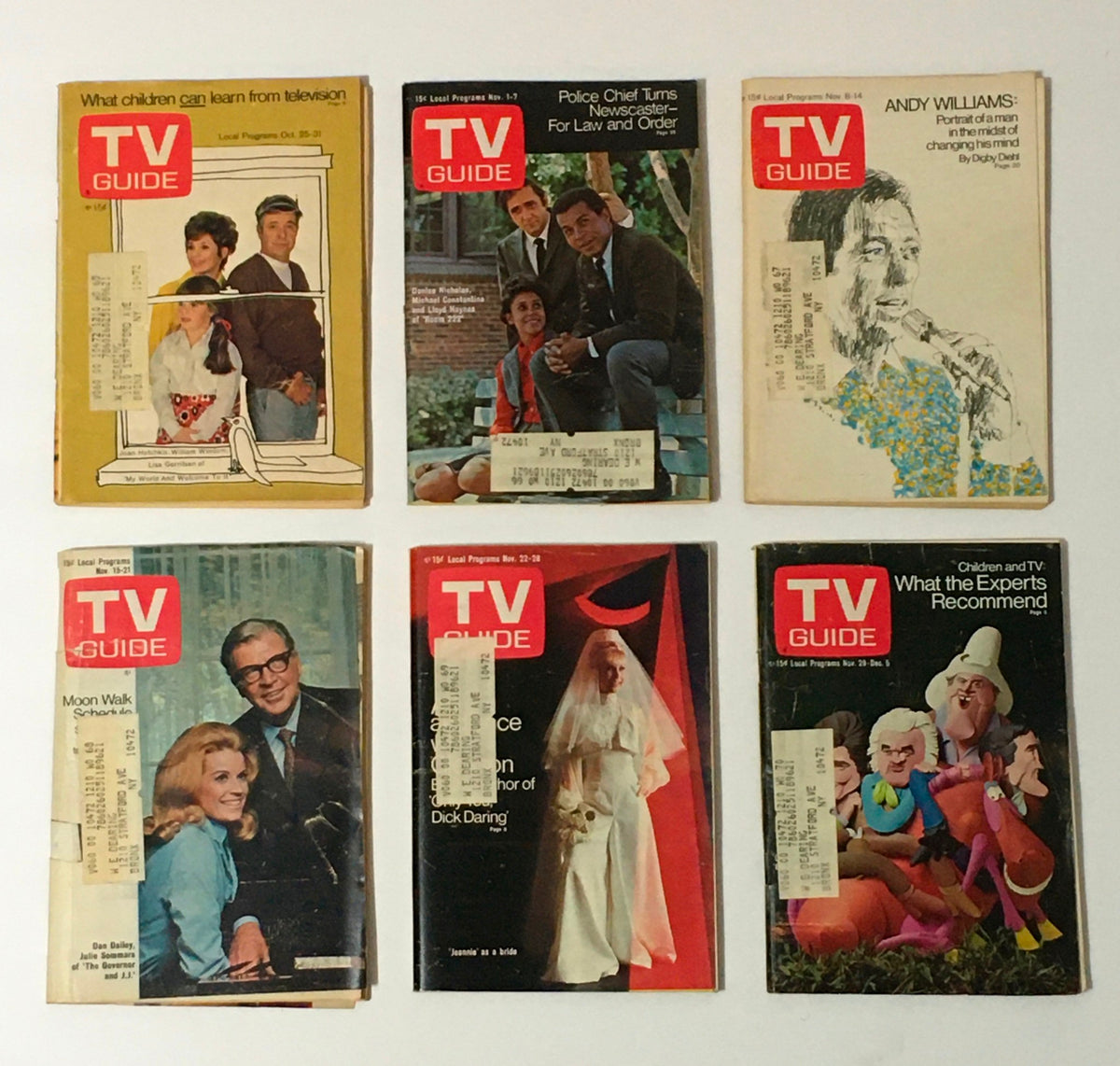 Series of TV Guide Magazine covers from the year 1969, showcasing various articles and highlights in television. Complete Year Of TV Guide Magazines 1969, 52 Issues- Special Issue Fall Preview.