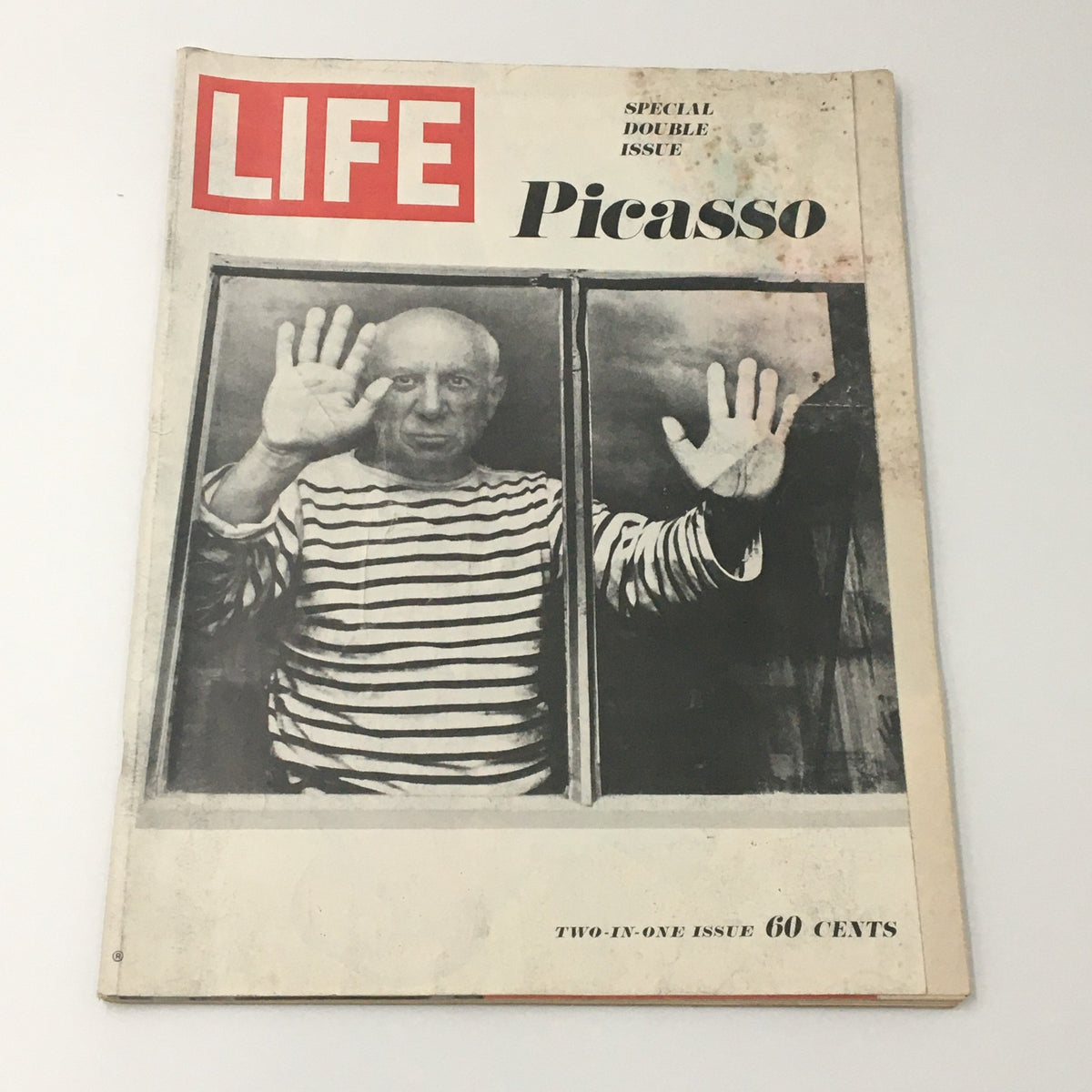 VTG Life Magazine December 27, 1968 featuring Pablo Picasso on the cover, showcasing the artist in a striped shirt with hands raised against a window.
