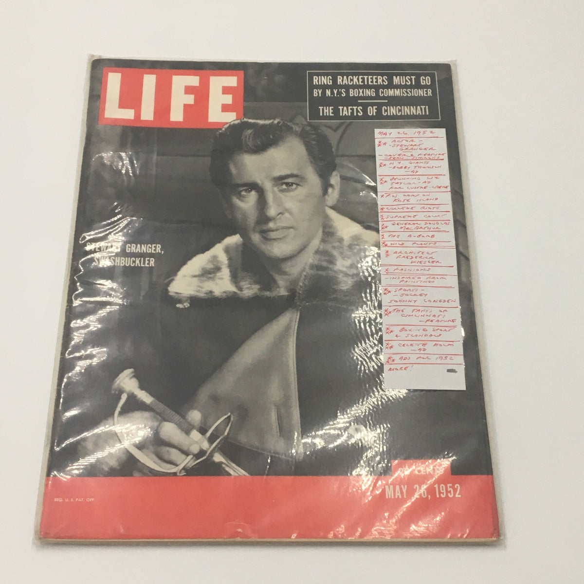 Front cover of VTG Life Magazine May 26 1952 featuring Actor Stewart Granger, showcasing vintage design.