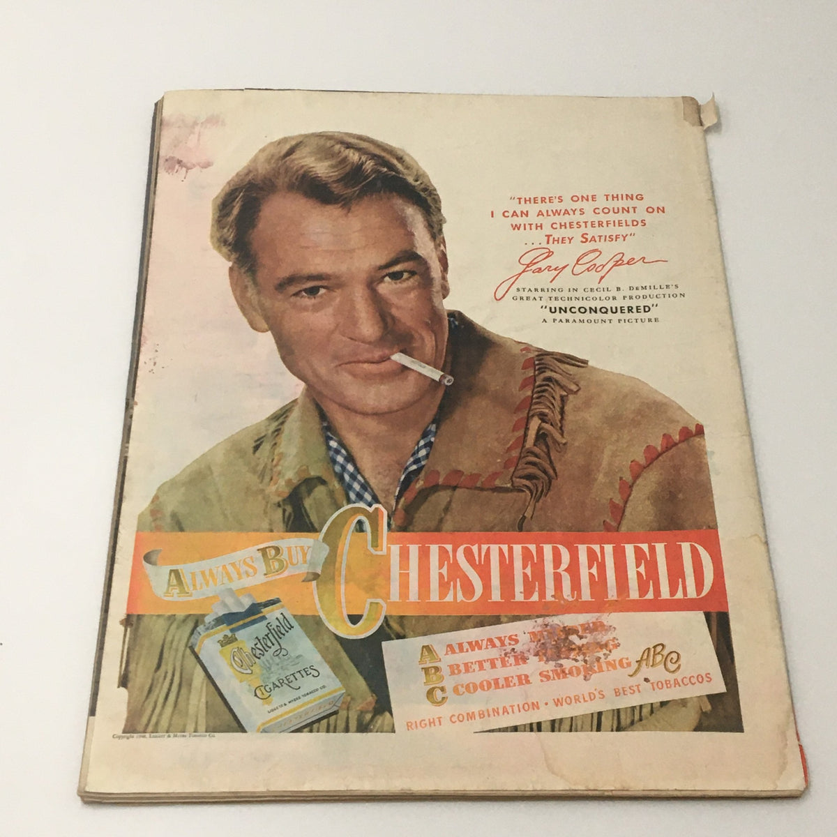 VTG Life Magazine December 29 1947 Miami cover featuring a colorful image of Gary Cooper promoting Chesterfield cigarettes, showcasing vintage advertising style.