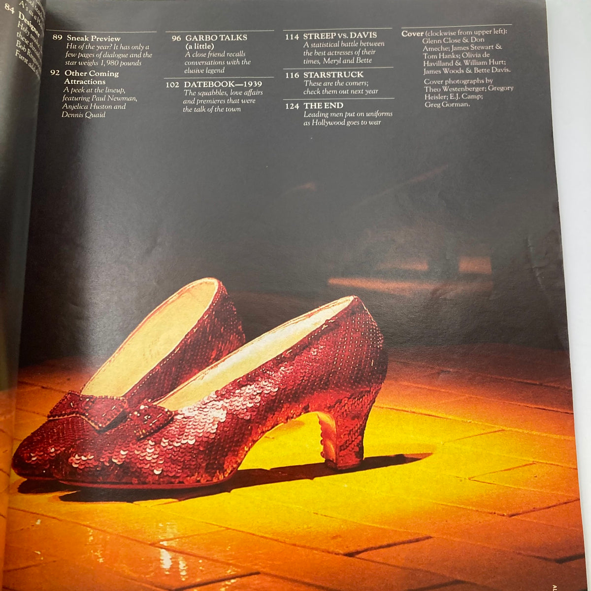Image of shiny red sequined shoes featured in the VTG Life Magazine Spring 1989 Vol 12 No. 5, representing glamour in Hollywood.
