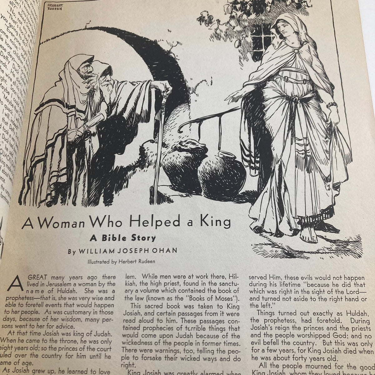Children's Activities for Home and School June 1941 Bible story page titled 'A Woman Who Helped a King' with accompanying illustrations.