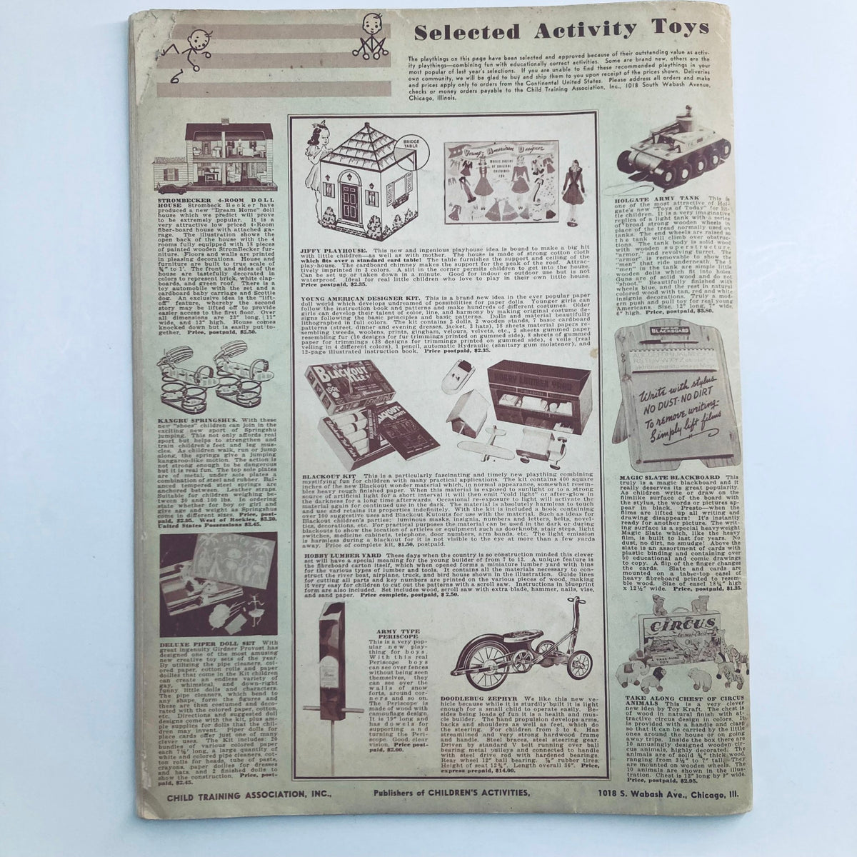 Children's Activities for Home and School November 1942 - Selected Activity Toys page showcasing various vintage toys and activities for children.