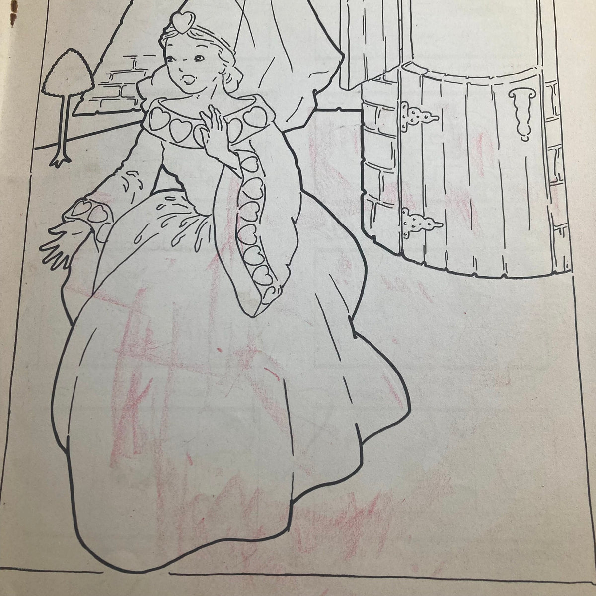 Coloring page from 'Children's Activities for Home and School February 1943' featuring a princess illustration, ideal for children’s creative expression and engagement.