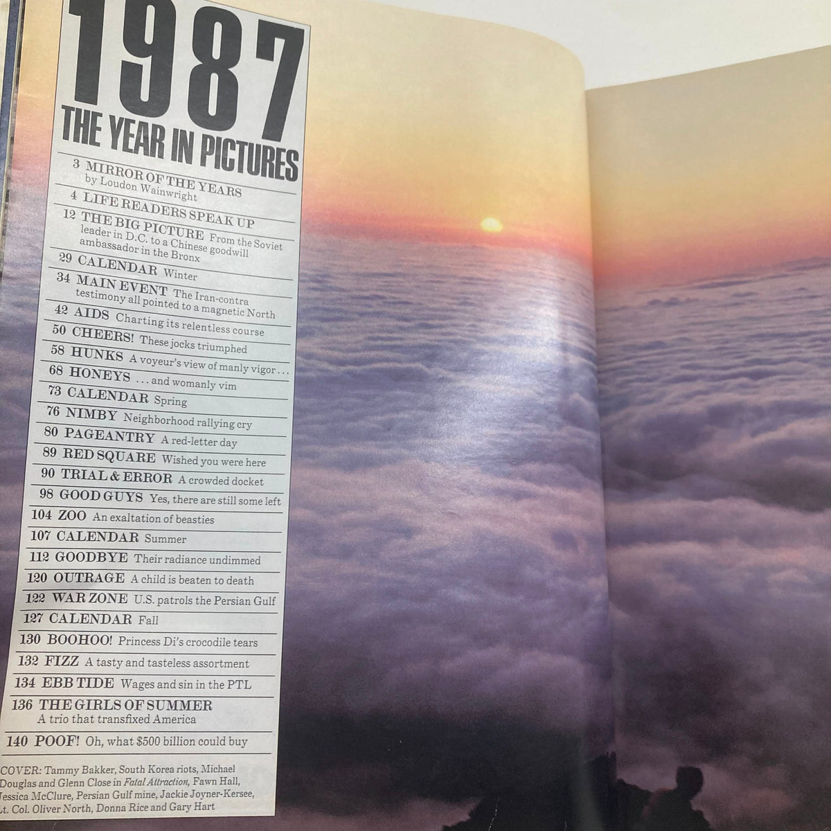 Interior page of VTG Life Magazine January 1988 showcasing the table of contents for 'The Year In Pictures' featuring significant events from 1987.
