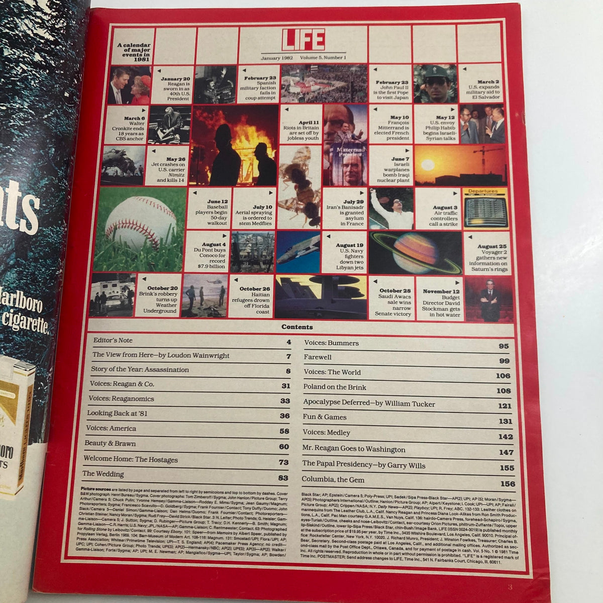 Contents page of VTG Life Magazine January 1982 Vol 5 No. 1 showcasing articles and features from the issue.