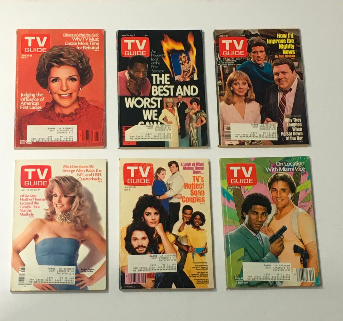 Complete Year Of TV Guide Magazines 1985: Covers featuring popular shows and personalities from the year, reflecting TV trends and highlights.