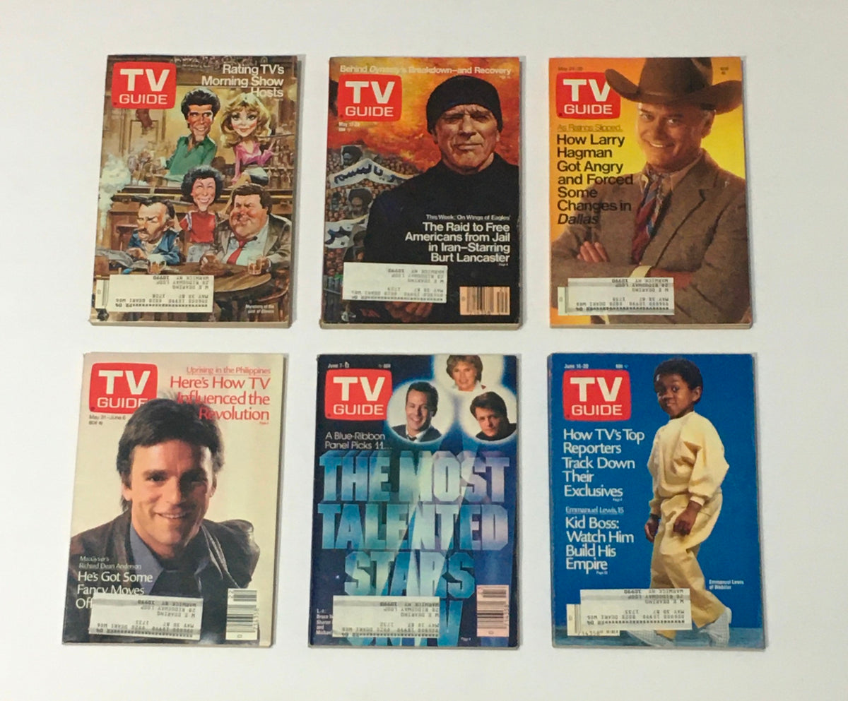Complete Year Of TV Guide Magazines 1986, 52 Issues: Special Issue Fall Preview displaying six distinct TV Guide magazine covers emphasizing television's influence on society and popular shows during the 1980s.
