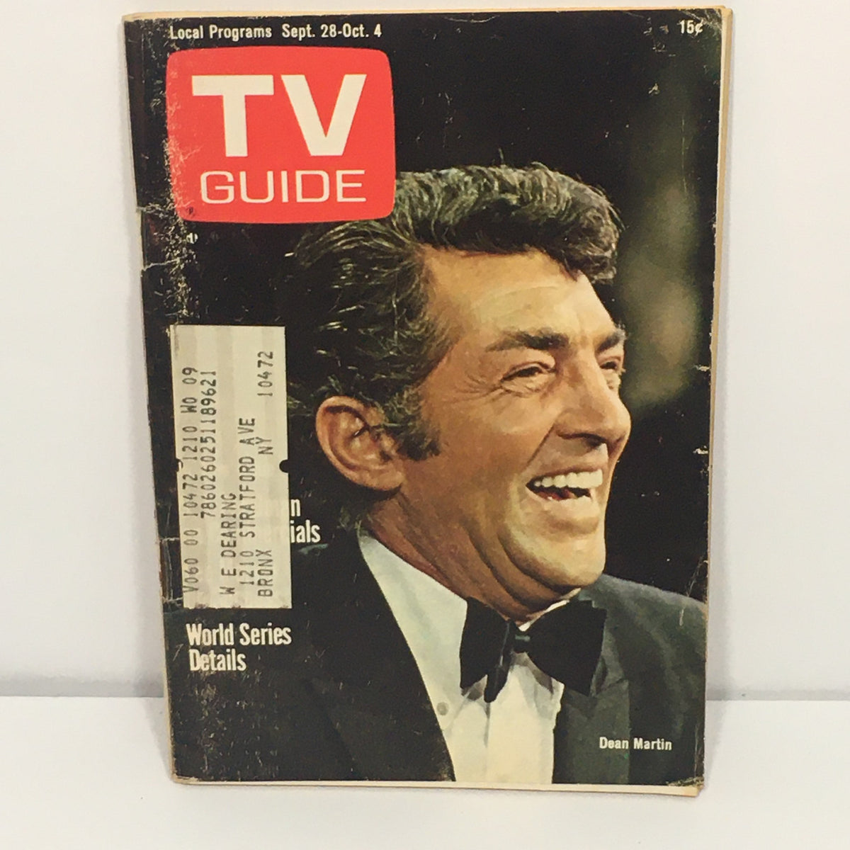 Cover of TV Guide Magazine from September 28, 1968 featuring a smiling Dean Martin. This vintage issue highlights iconic figures like Dean Martin, Lee Marvin, and Anne Baxter, showcasing television history from the late 1960s.