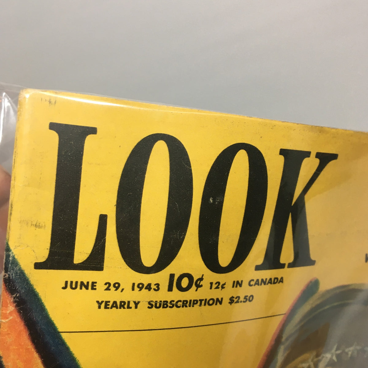 Close-up view of the Look Magazine June 29, 1943 title, highlighting the date and subscription details.