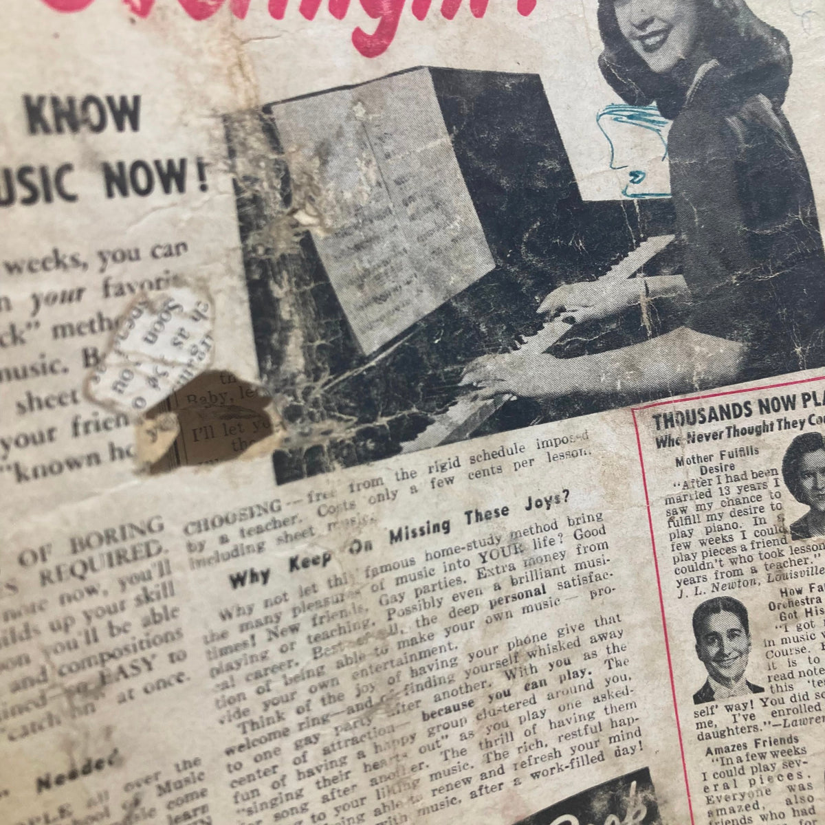 Close-up of advertisement on the back of VTG Country Song Roundup Magazine September 1954, highlighting music education offers.