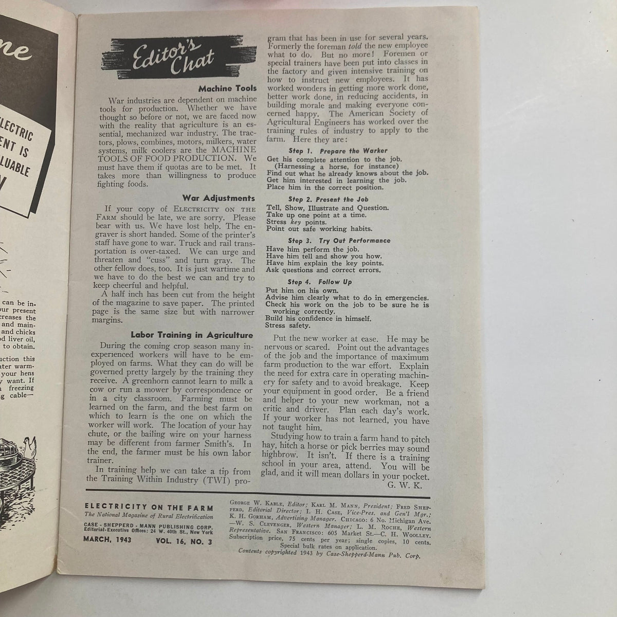 Vintage Electricity on the Farm Magazine March 1943 Electricity Pinch-Hits