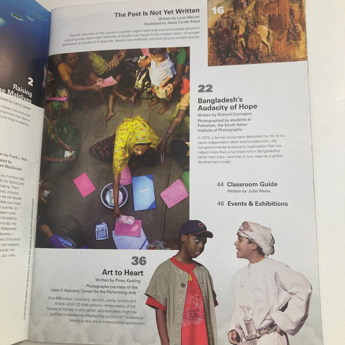 Interior page of Saudi Aramco World Magazine May 2009 showcasing 'Art To Heart' section, featuring photographs and descriptions related to cultural themes.