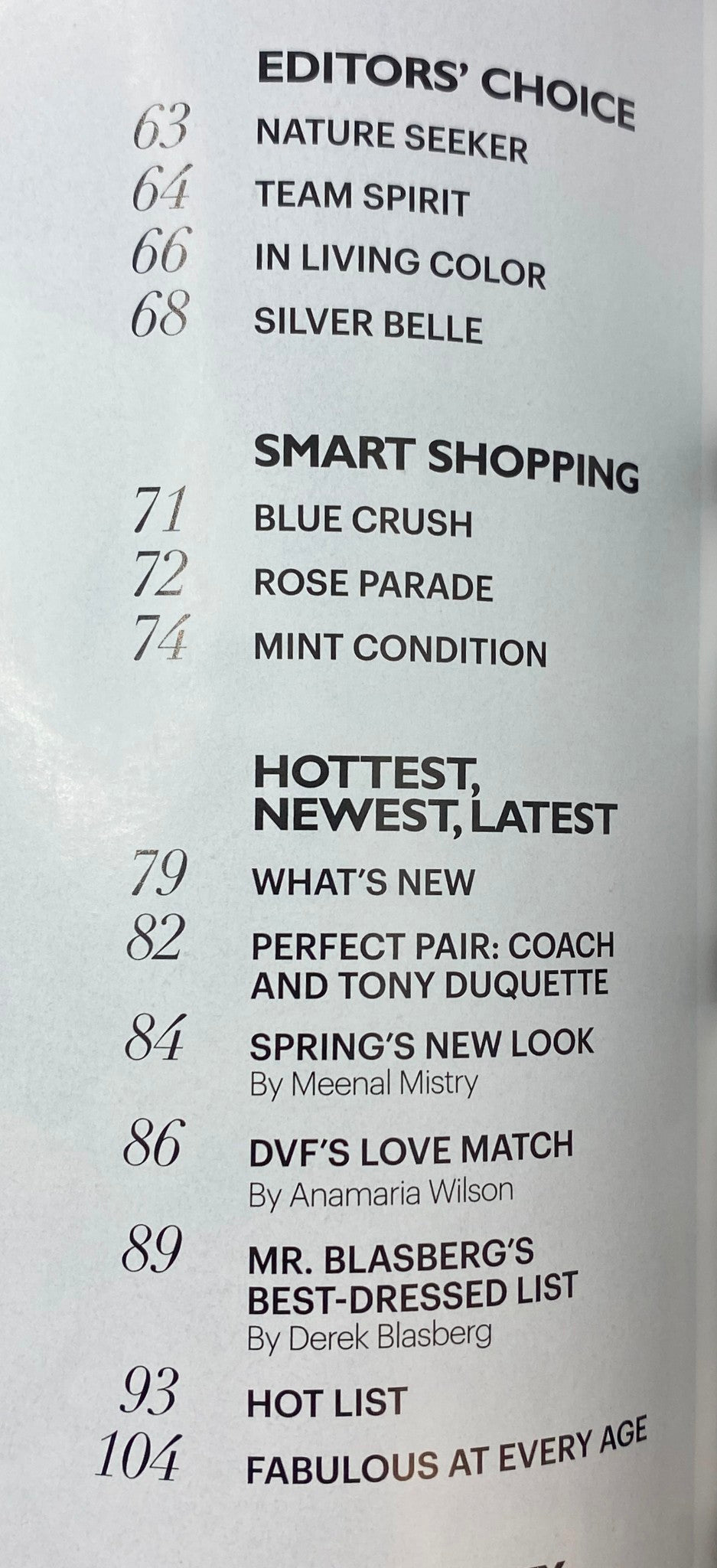 Contents page of Harper's Bazaar Magazine February 2012 highlighting important articles and features like 'Editors’ Choice' and 'Smart Shopping'.