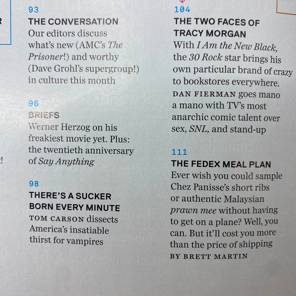 Inside page of GQ Magazine November 2009, highlighting editorial content with a section titled 'The Conversation' discussing pop culture and trends of the time.