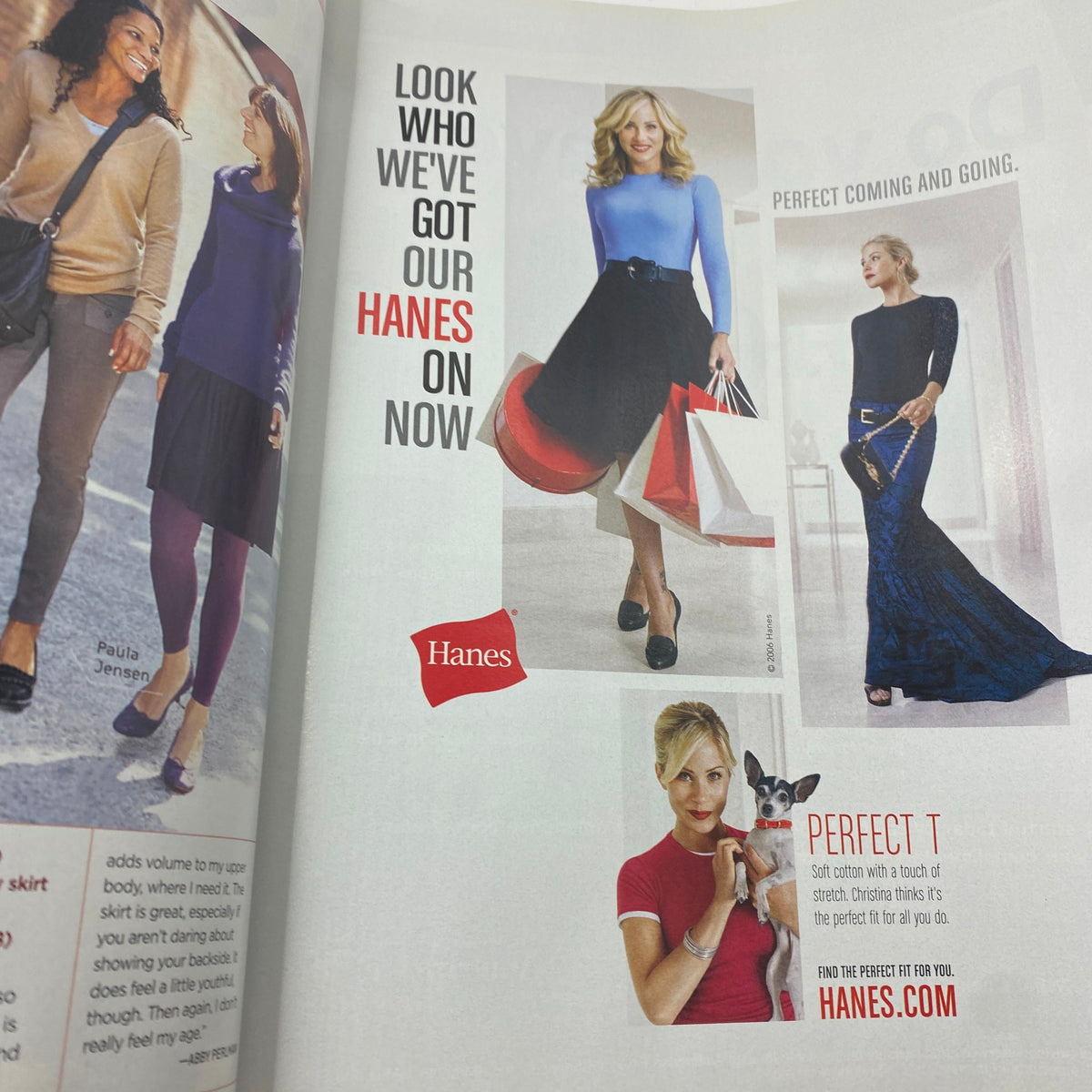 Fashion advertisement from More Magazine December 2006 featuring multiple women in chic outfits, including Hanes collections.