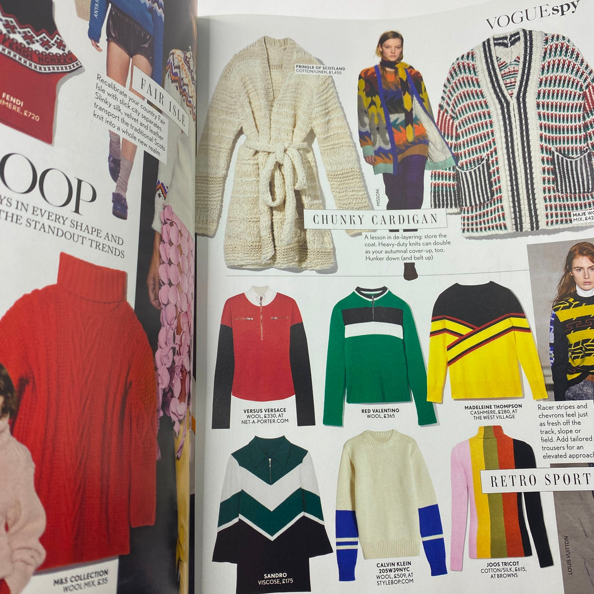Vogue UK Magazine November 2017 Claire Foy Cover featuring a fashion spread with chunky cardigans and stylish sweaters, showcasing the latest trends in winter fashion.
