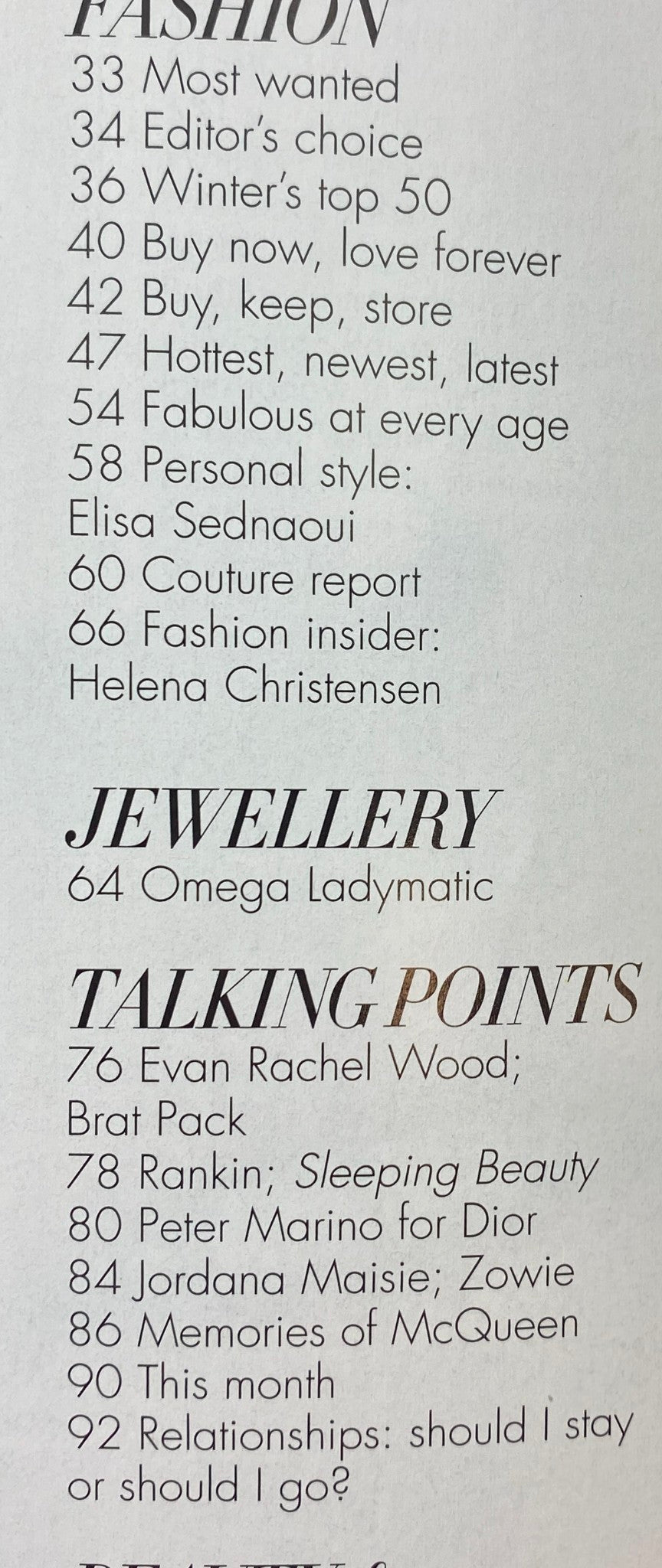 Page from Harper's Bazaar Australia Magazine August 2011 detailing fashion insights, including popular columns such as 'Editor's Choice' and 'Winter's Top 50'.