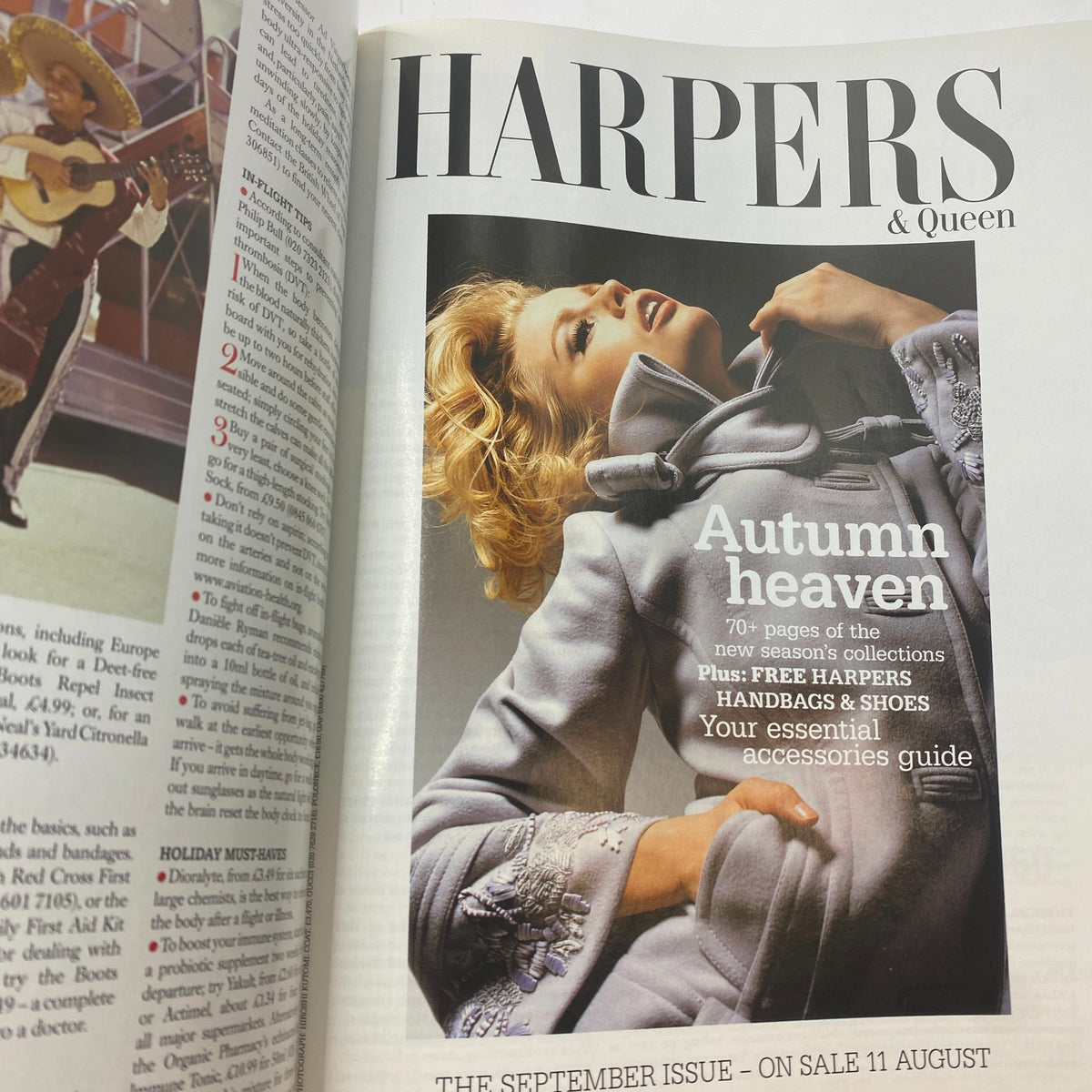 Harpers & Queen UK Magazine August 2005 cover featuring an elegant model showcasing autumn fashion, highlighting trends in accessories with the tagline 'Autumn heaven'. The issue focuses on new season collections and includes a free accessories guide.