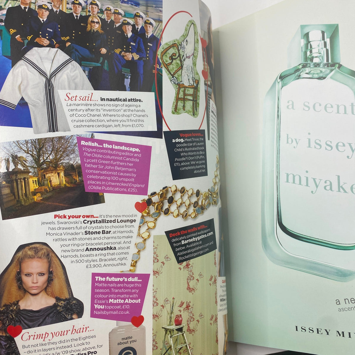 An editorial spread from Vogue UK Magazine October 2009 displaying fashion items and editorial content, reflective of early 2000s fashion trends.