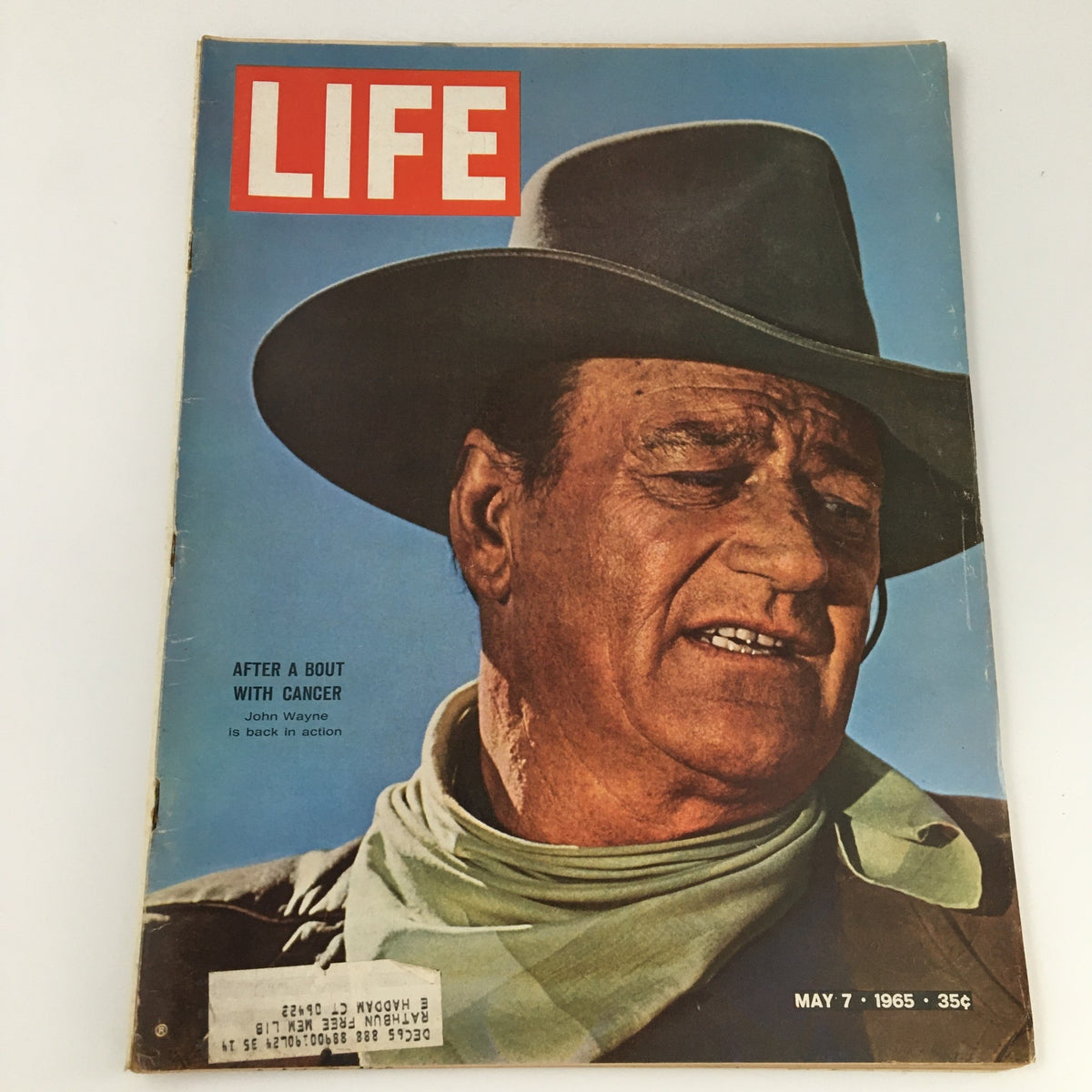 Cover of VTG Life Magazine May 7 1965 featuring actor John Wayne, highlighting his return to action after a battle with cancer.
