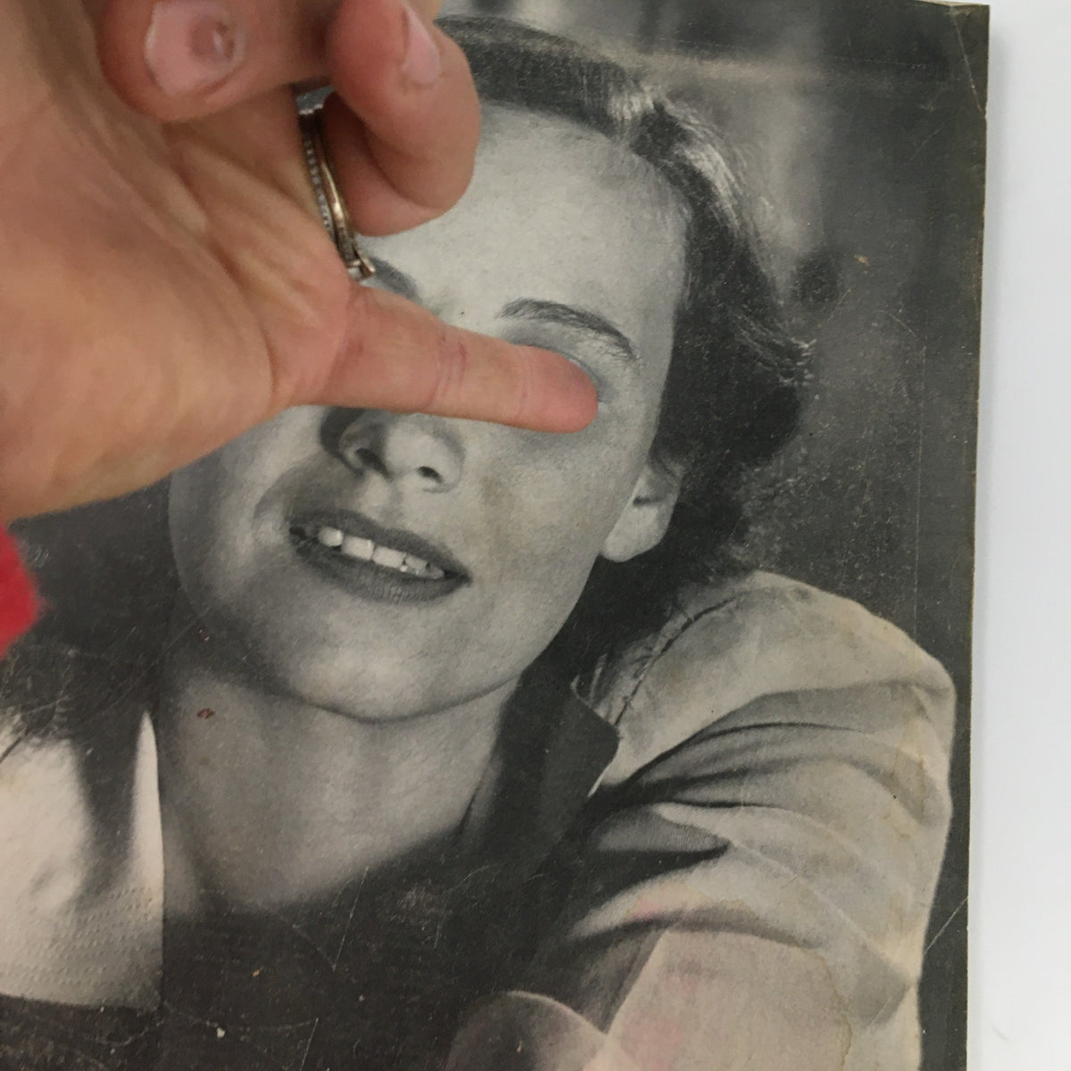 Close-up view of VTG Life Magazine December 16, 1946 with Teresa Wright's face, highlighting wear and age details.