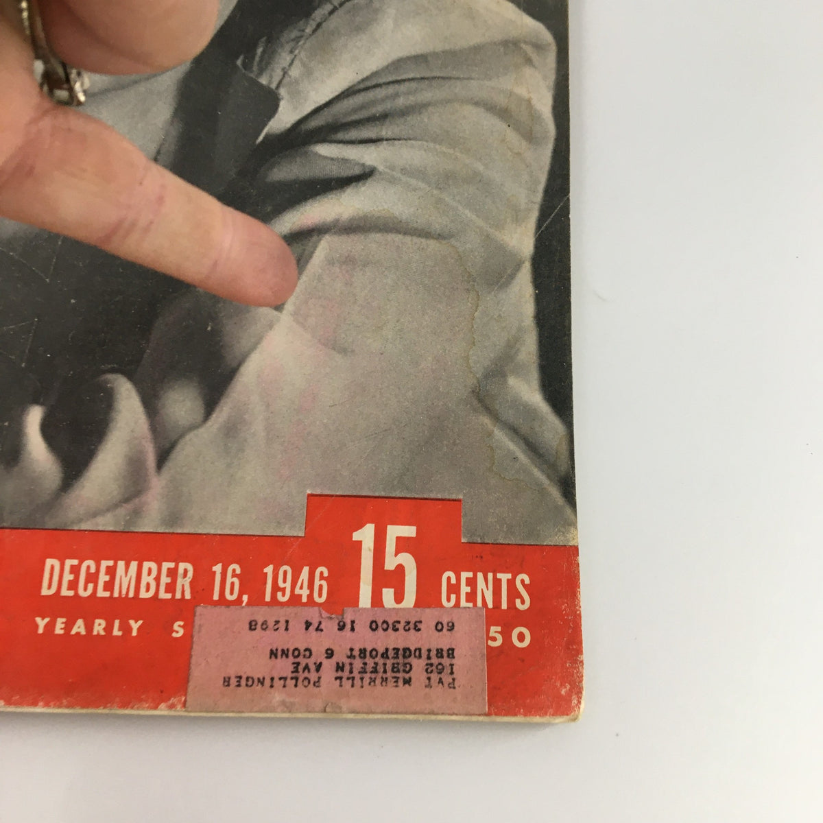 Detailed view of the VTG Life Magazine December 16, 1946 featuring American actress Teresa Wright, showcasing the cover price and date.