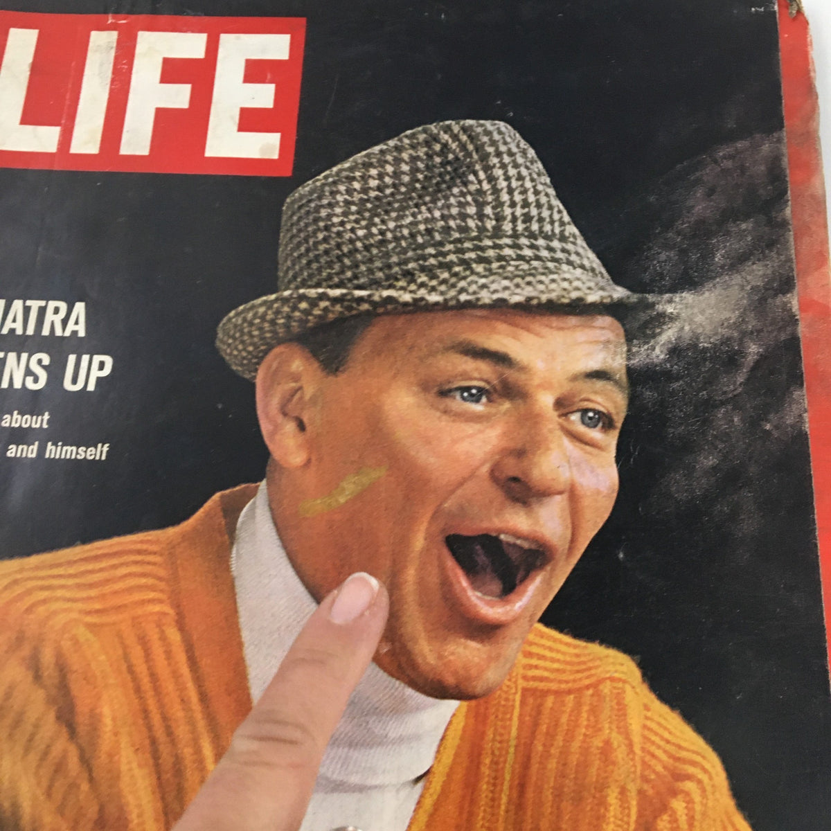 Cover of VTG Life Magazine April 23, 1965 featuring Frank Sinatra smiling and wearing a hat, illustrating an exclusive interview inside.