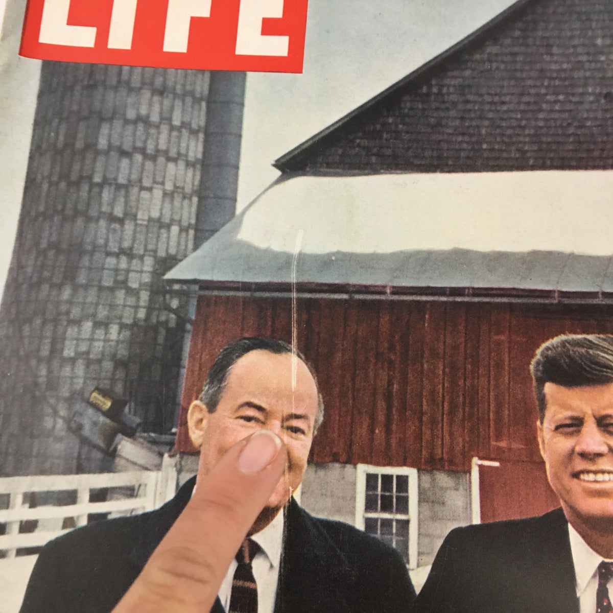 Close-up of the cover of VTG Life Magazine March 28 1960, highlighting Hubert Humphrey and John Kennedy.