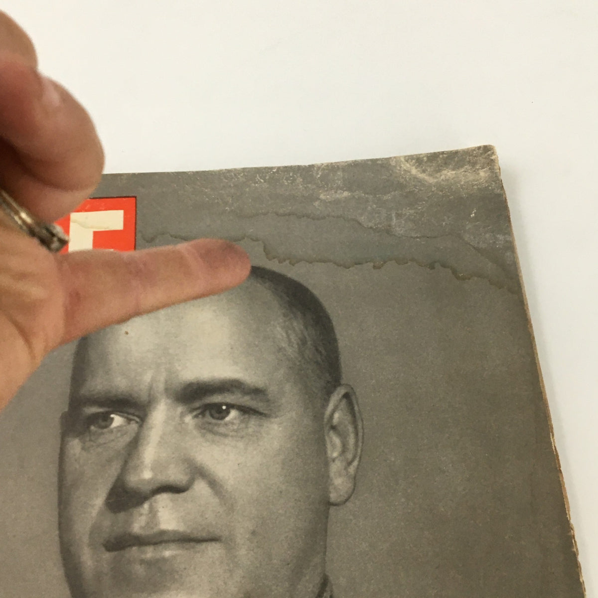 Close-up view of the cover of VTG Life Magazine July 31 1944 showing details of Russia's Soviet General Georgy Zhukov and the magazine's title.
