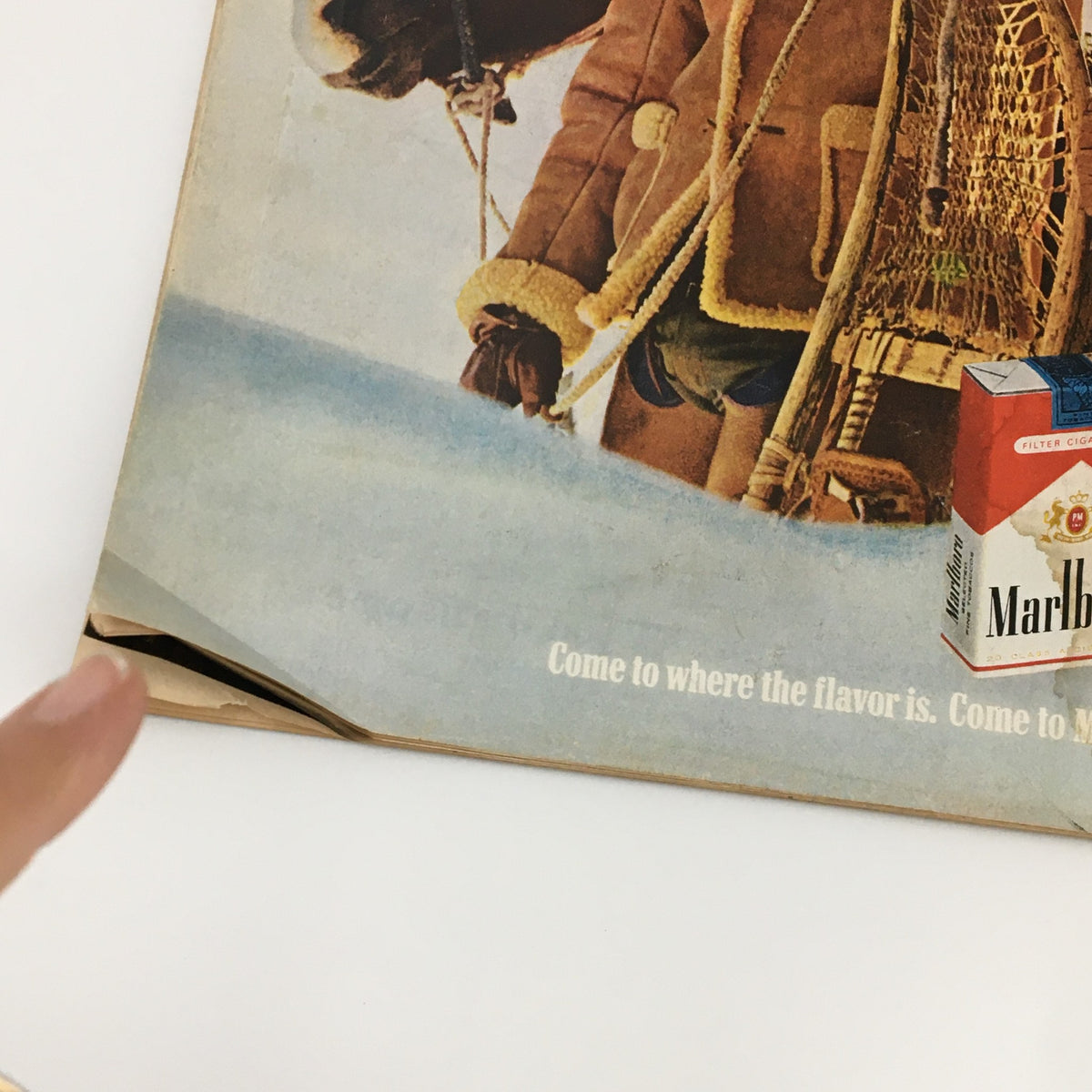 Close-up of the back cover of the VTG Life Magazine December 19, 1969, featuring a Marlboro advertisement and an unfolding corner.