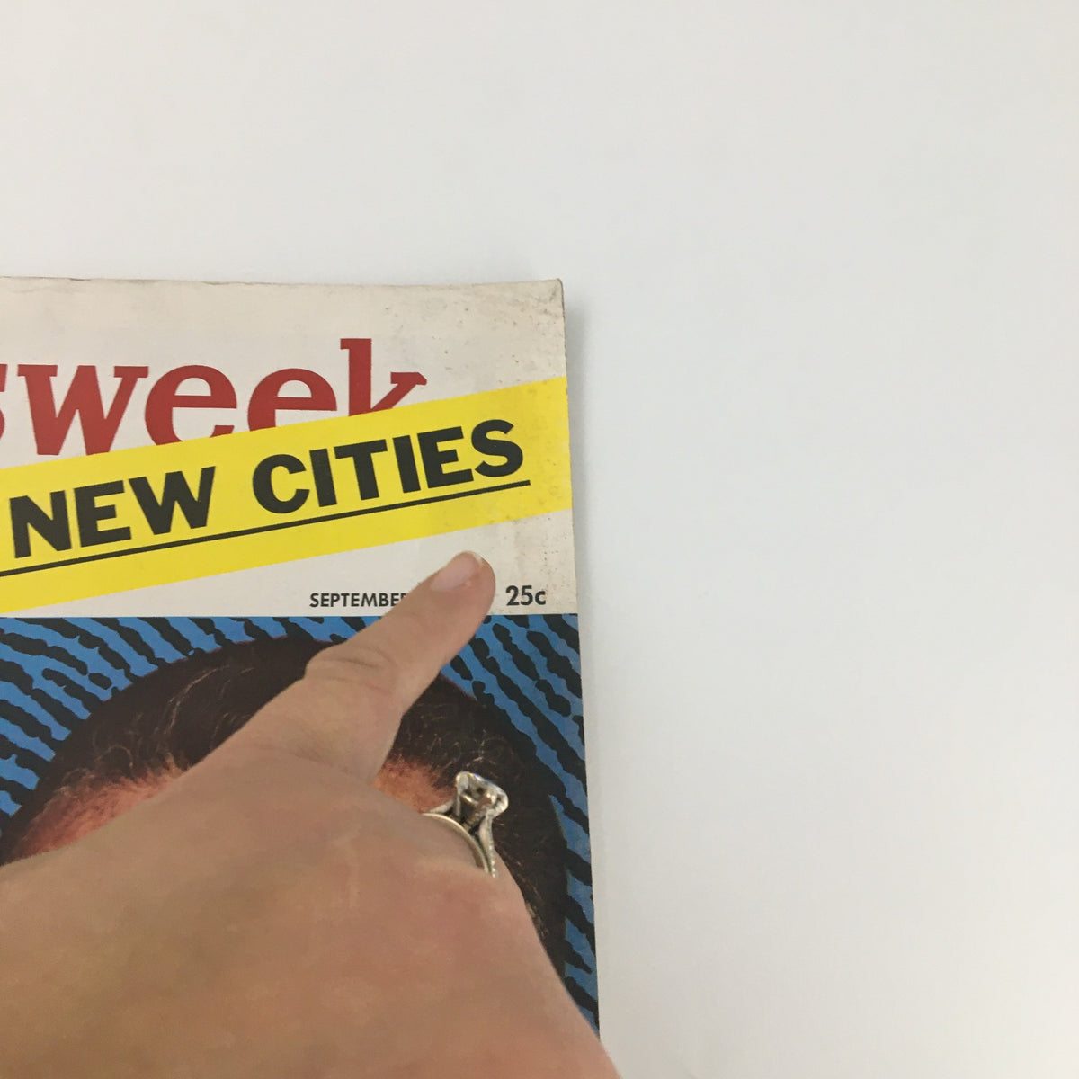 Top portion of the September 2 1957 Vintage Newsweek Magazine showing a finger pointing at the bold headline 'OUR NEW CITIES' above the cover image of FBI Director J. Edgar Hoover.