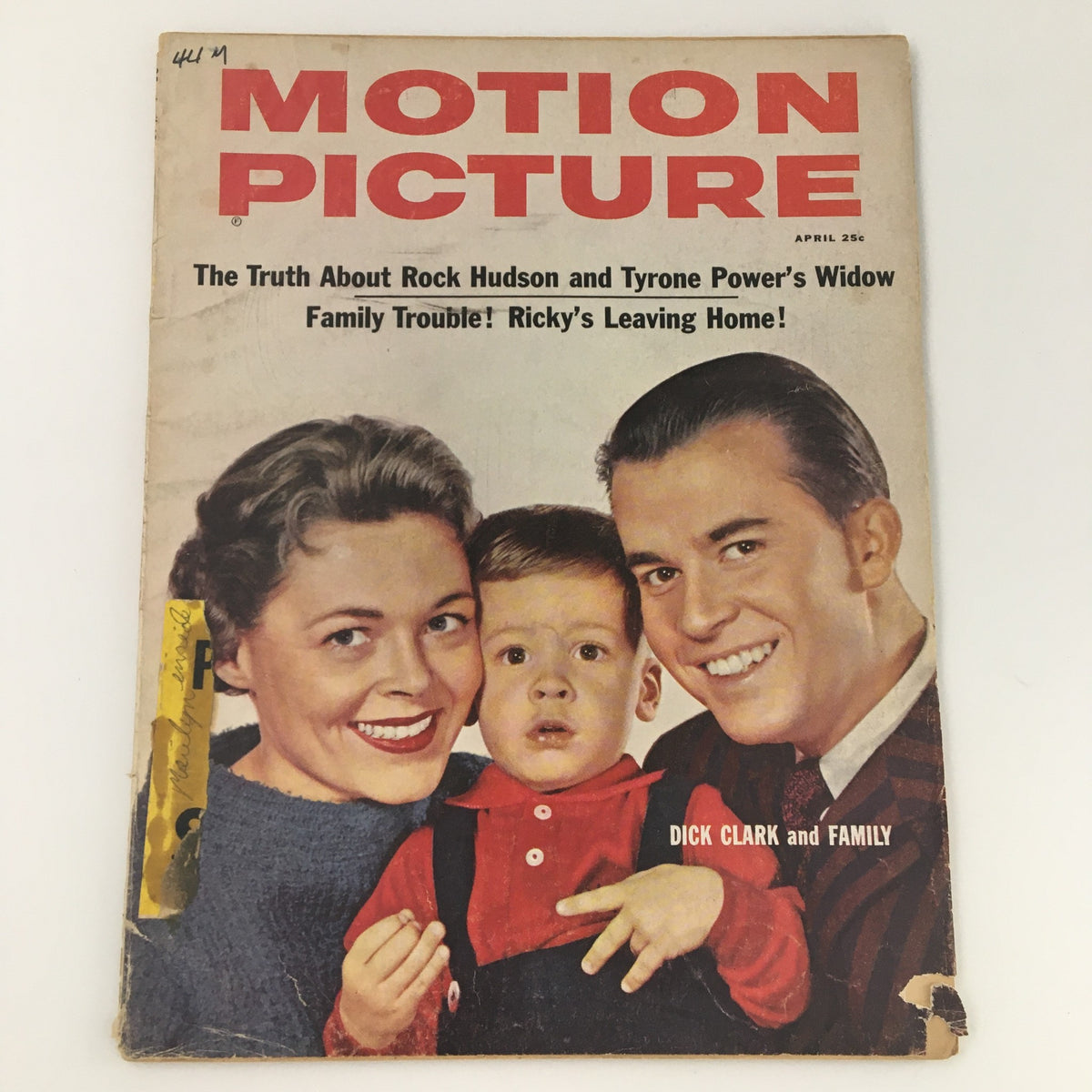 Cover of VTG Motion Picture Magazine April 1959 featuring Dick Clark and Family, showcasing vintage design and nostalgic appeal.