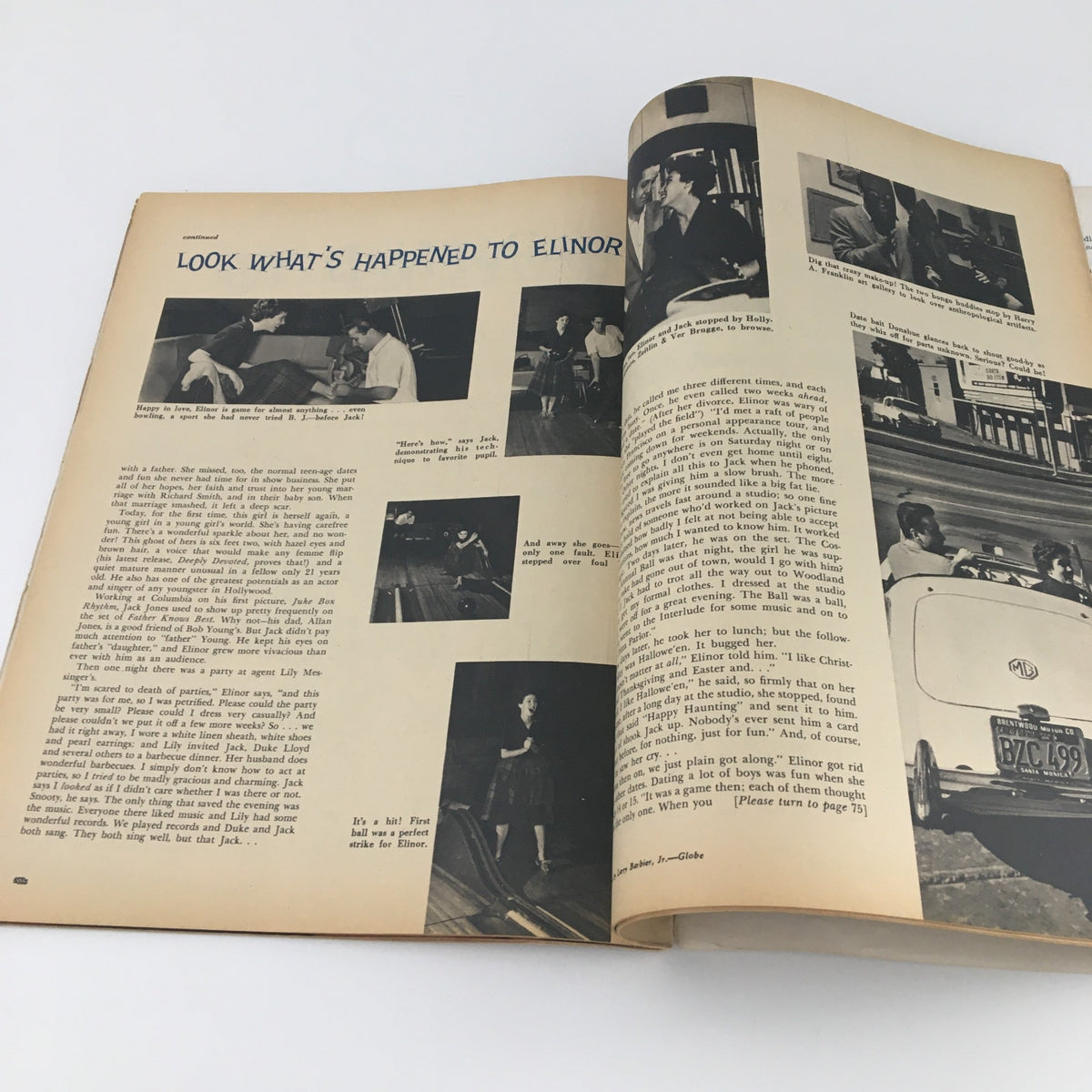 Interior of VTG Motion Picture Magazine April 1959 highlighting a photo spread and storytelling content with images related to a character named Elinor.