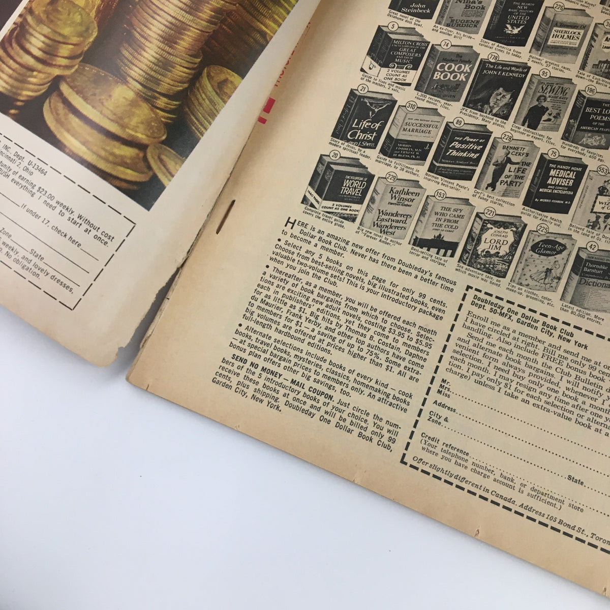 Inside page of the VTG Photoplay Magazine October 1965 showing advertisements and articles relevant to the era.