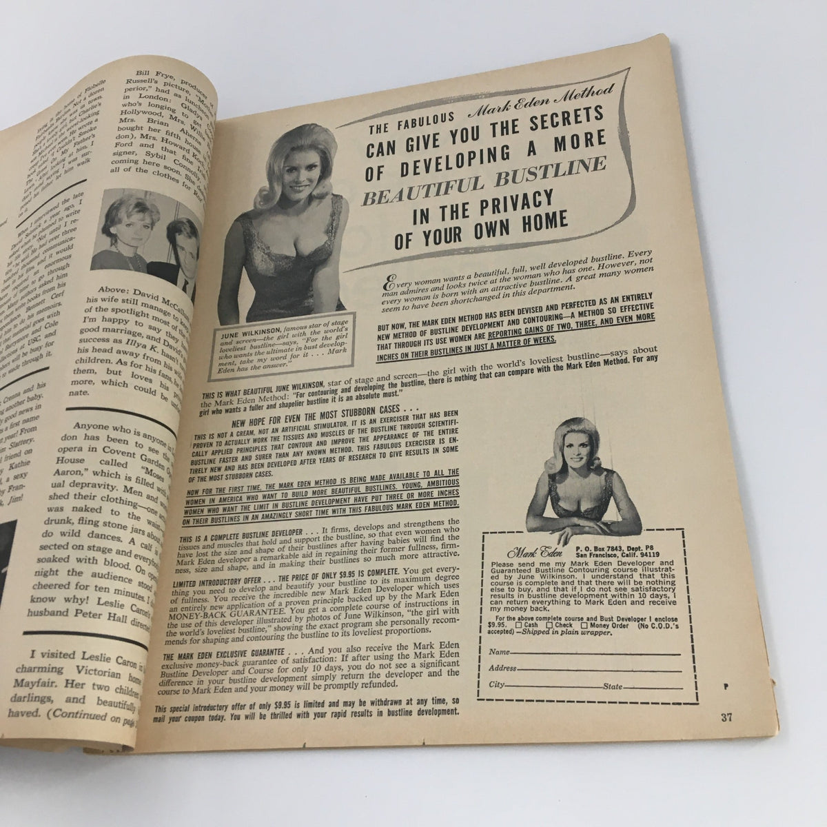 VTG Photoplay Magazine October 1965 featuring an advertisement for the Mark Eden Method with June Wilkinson, promoting bust development at home.