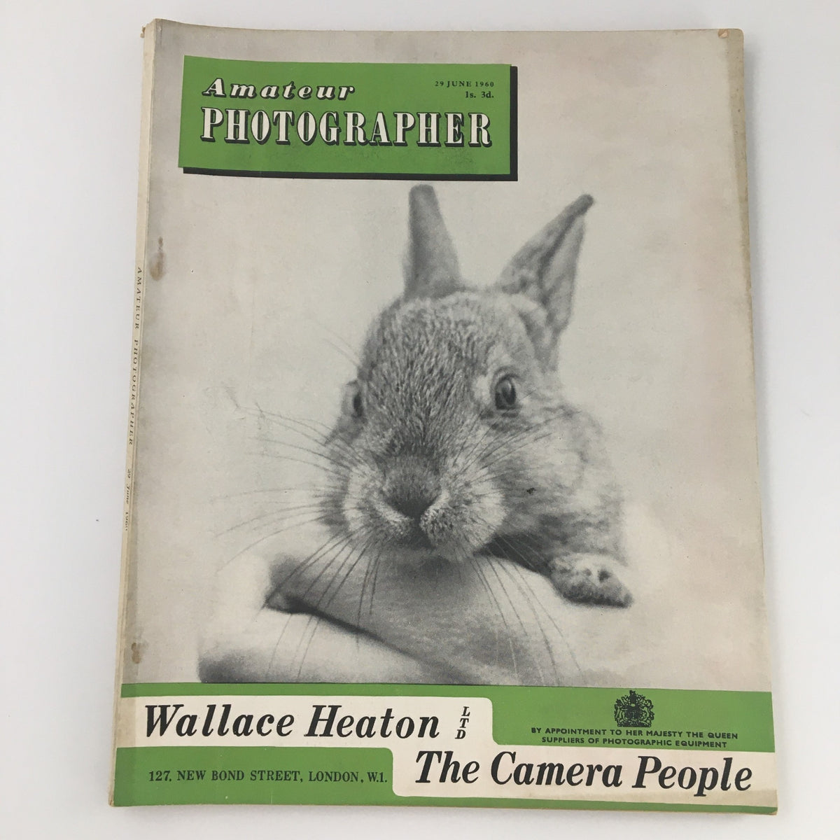 Cover of VTG Amateur Photographer Magazine June 29 1960 featuring a rabbit, highlighting Wallace Heaton's contribution and vintage photography appeal.
