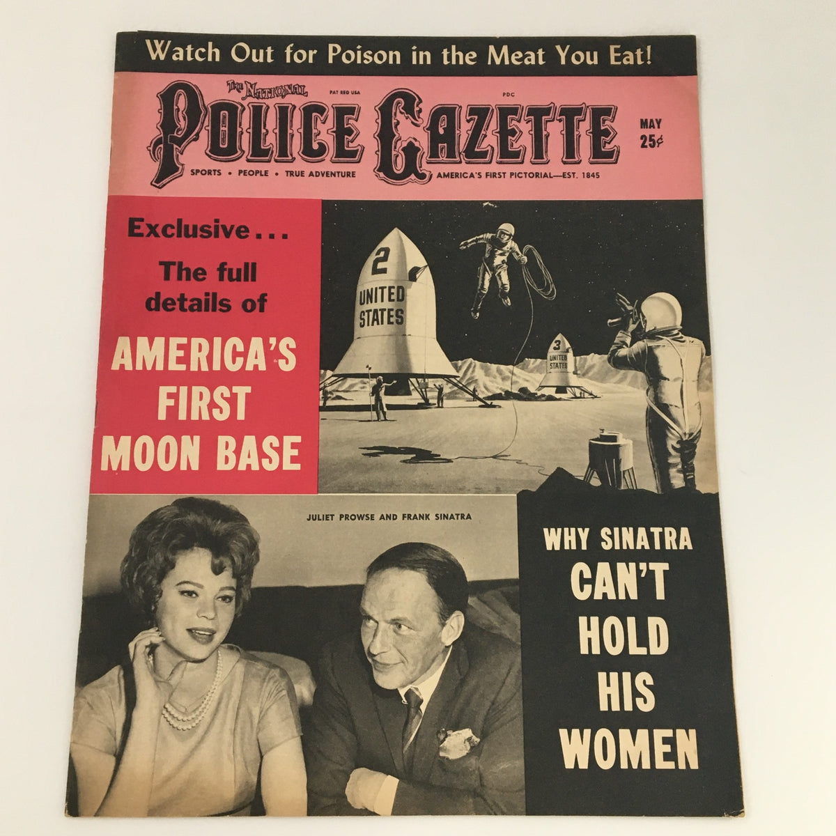 Police Gazette Magazine, May 1962: Featuring Frank Sinatra and Julie Prowse on the cover, newsstand edition