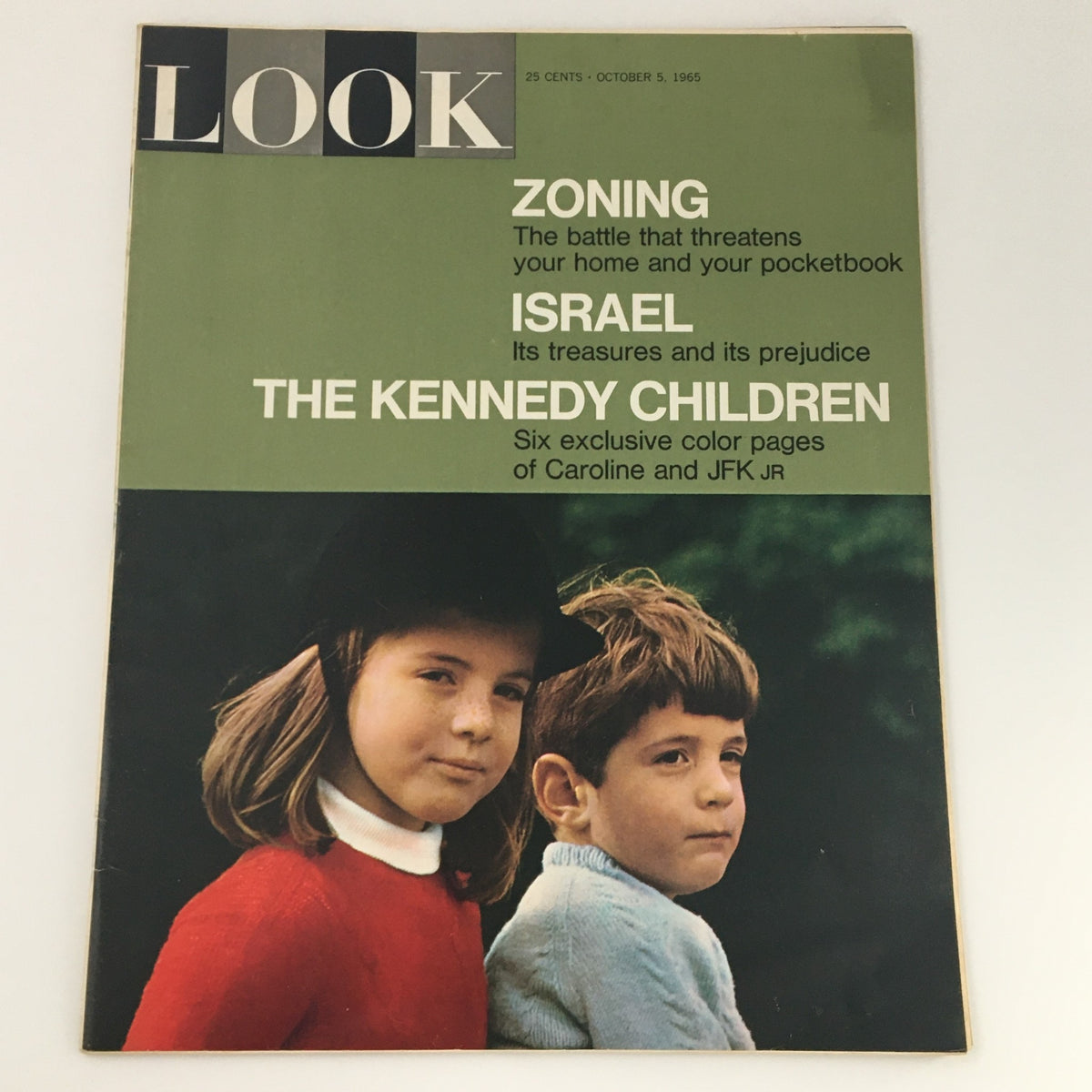 Cover of Look Magazine October 5 1965 featuring John F. Kennedy Jr. and Caroline Kennedy, showcasing articles on zoning, Israel, and exclusive photos of the Kennedy children.