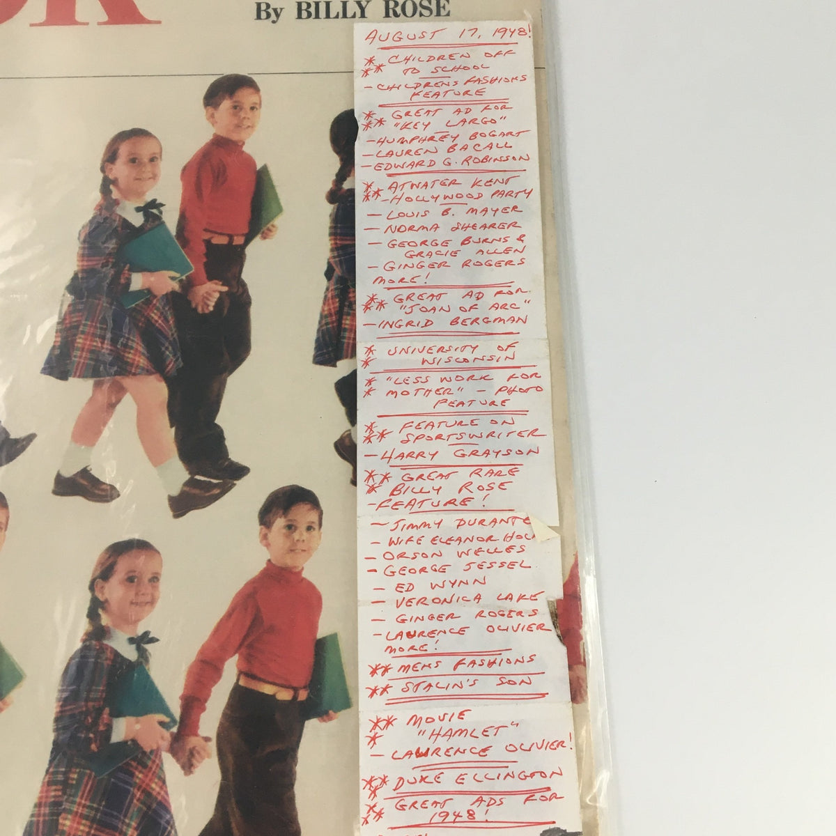 Cover of VTG Look Magazine August 17 1948 featuring children off to school. The magazine displays a nostalgic scene with children dressed in vintage styles, capturing post-war American culture.