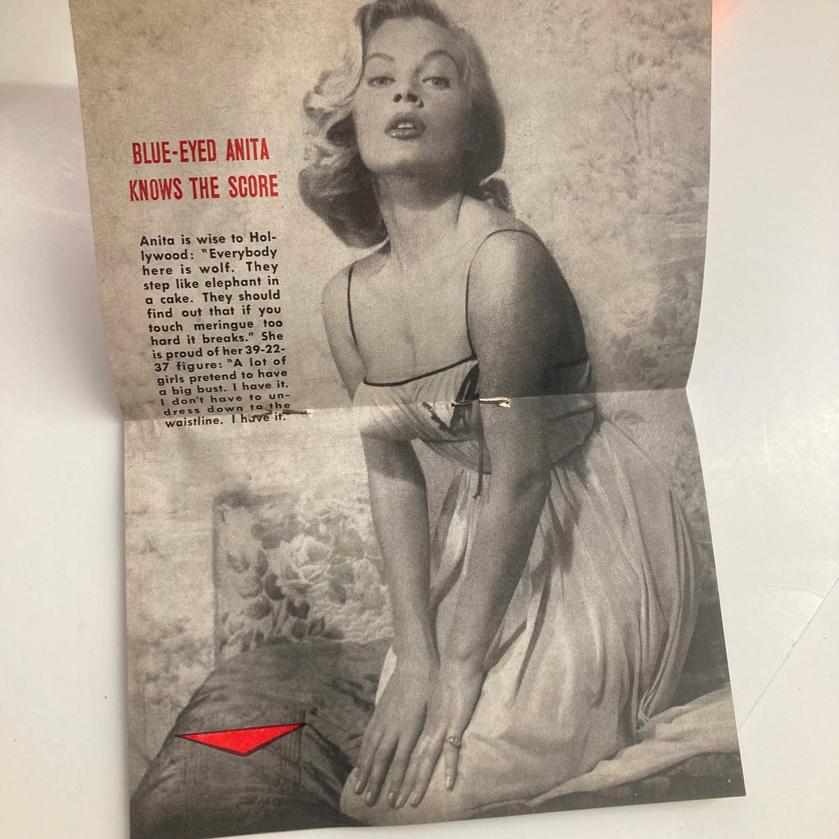 Feature page of VTG People Today Magazine October 6 1954 Vol 9 No. 7 featuring an article on Anita Ekberg with a black and white photo showcasing her glamorous look.